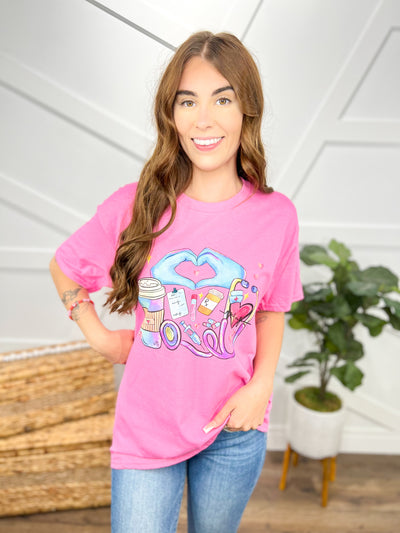 Nurse Things Heart Hands Graphic Tee-130 Graphic Tees-Heathered Boho-Heathered Boho Boutique, Women's Fashion and Accessories in Palmetto, FL