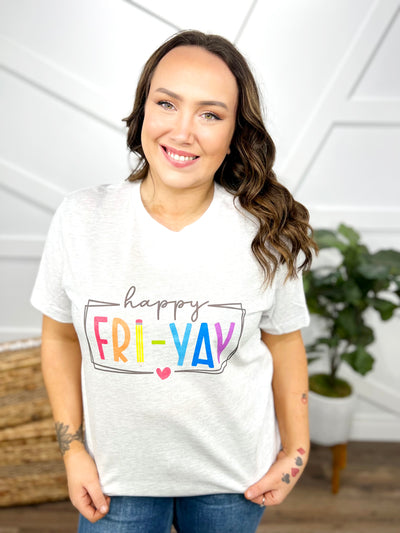 Happy Fri-Yay Graphic Tee-130 Graphic Tees-Heathered Boho-Heathered Boho Boutique, Women's Fashion and Accessories in Palmetto, FL