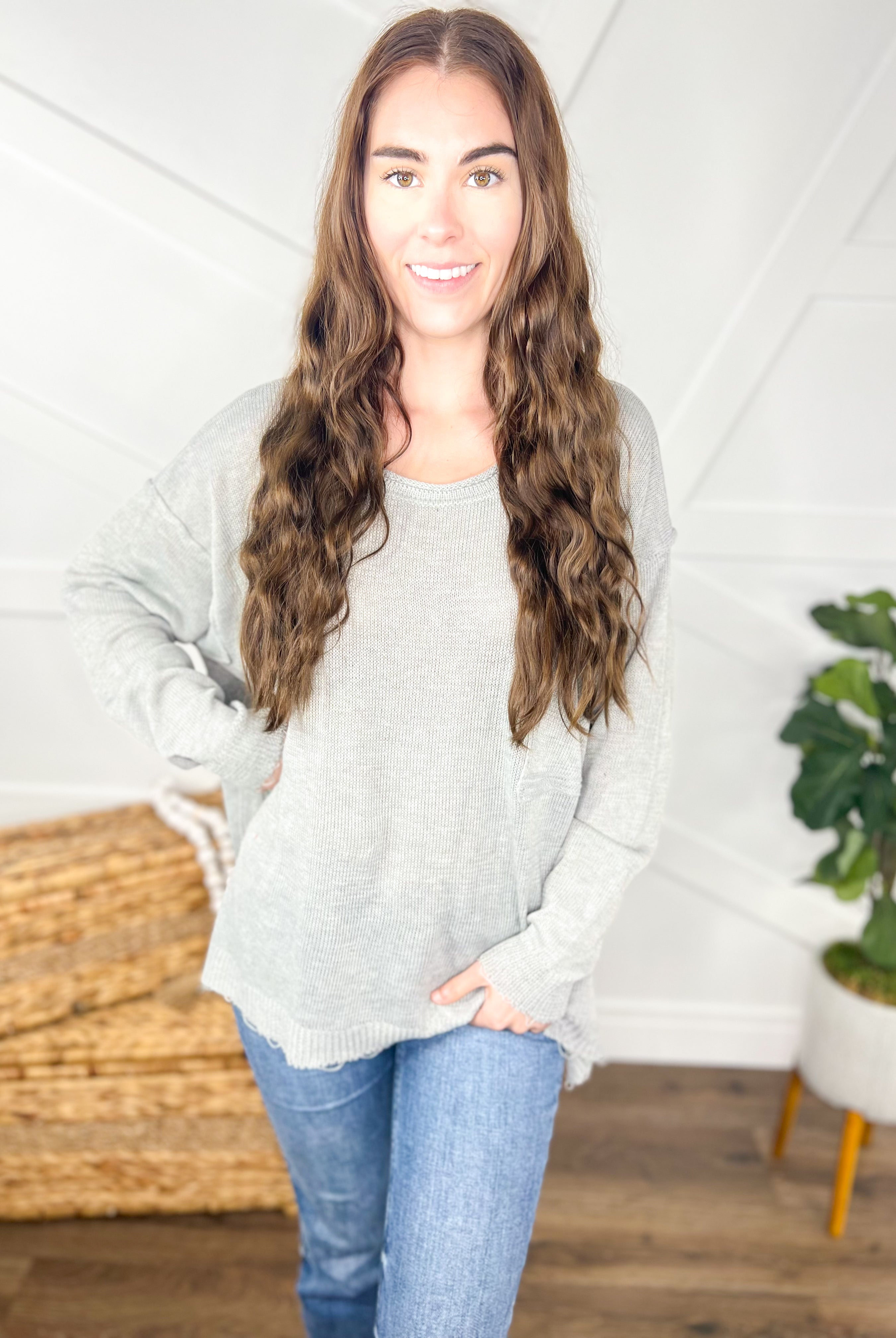 RESTOCK: Piece Of Me Sweater-125 Sweater-Easel-Heathered Boho Boutique, Women's Fashion and Accessories in Palmetto, FL