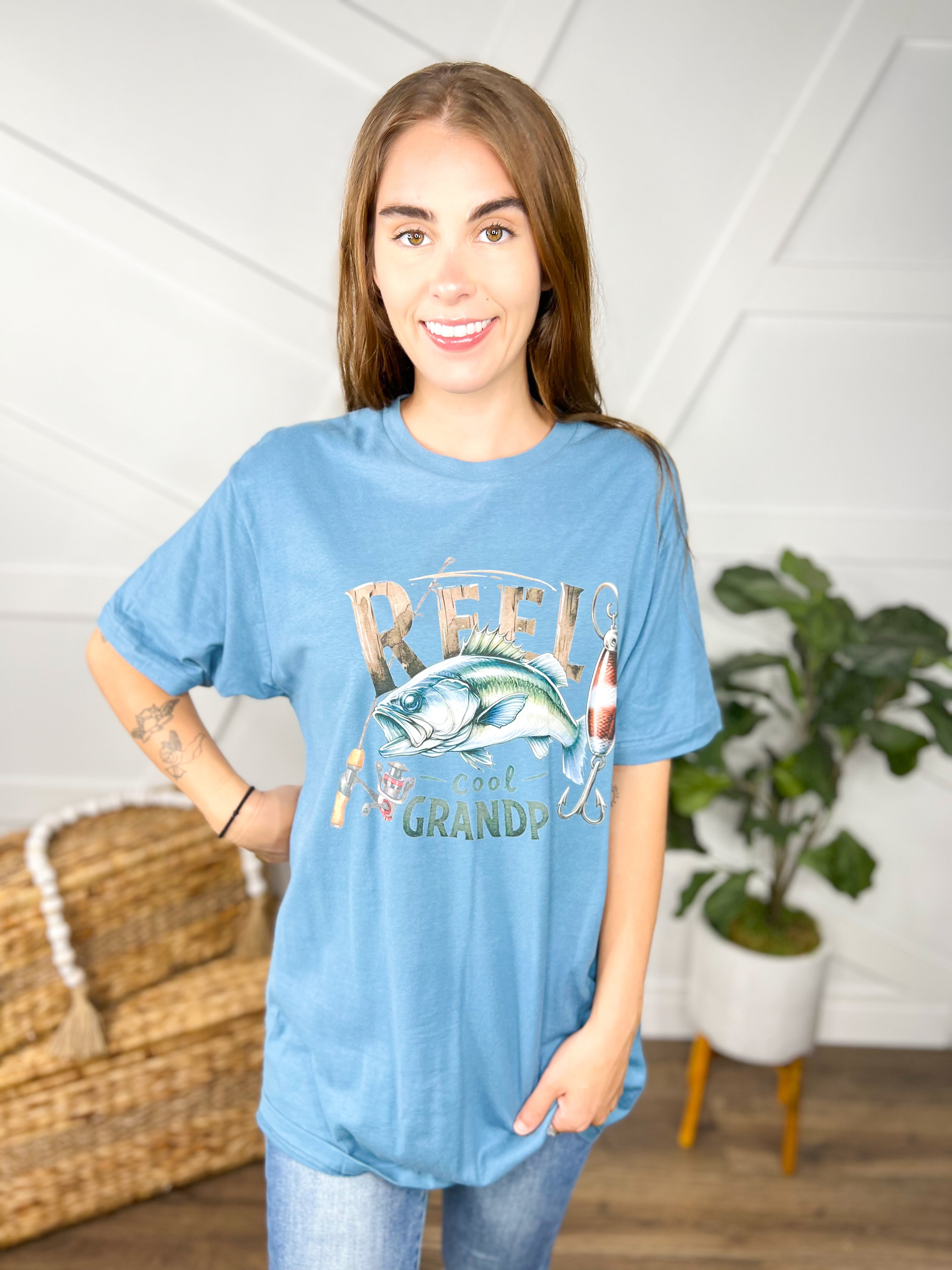 Reel Cool Grandpa Graphic Tee-130 Graphic Tees-Heathered Boho-Heathered Boho Boutique, Women's Fashion and Accessories in Palmetto, FL