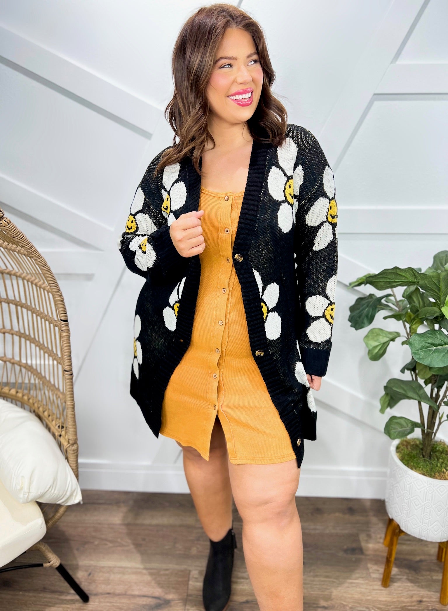 Double Take Floral Button Down Longline Cardigan-Trendsi-Heathered Boho Boutique, Women's Fashion and Accessories in Palmetto, FL