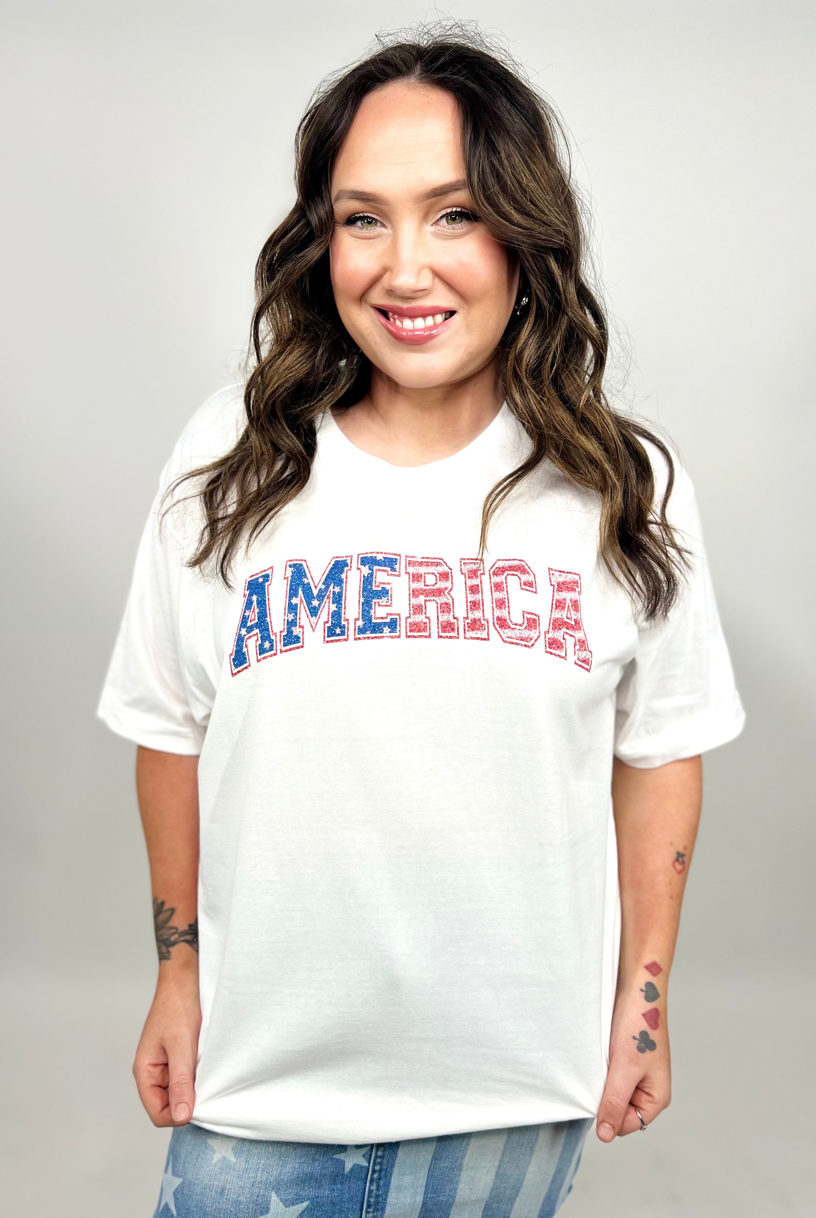 Faux Sequins America Graphic Tee-130 Graphic Tees-Heathered Boho-Heathered Boho Boutique, Women's Fashion and Accessories in Palmetto, FL