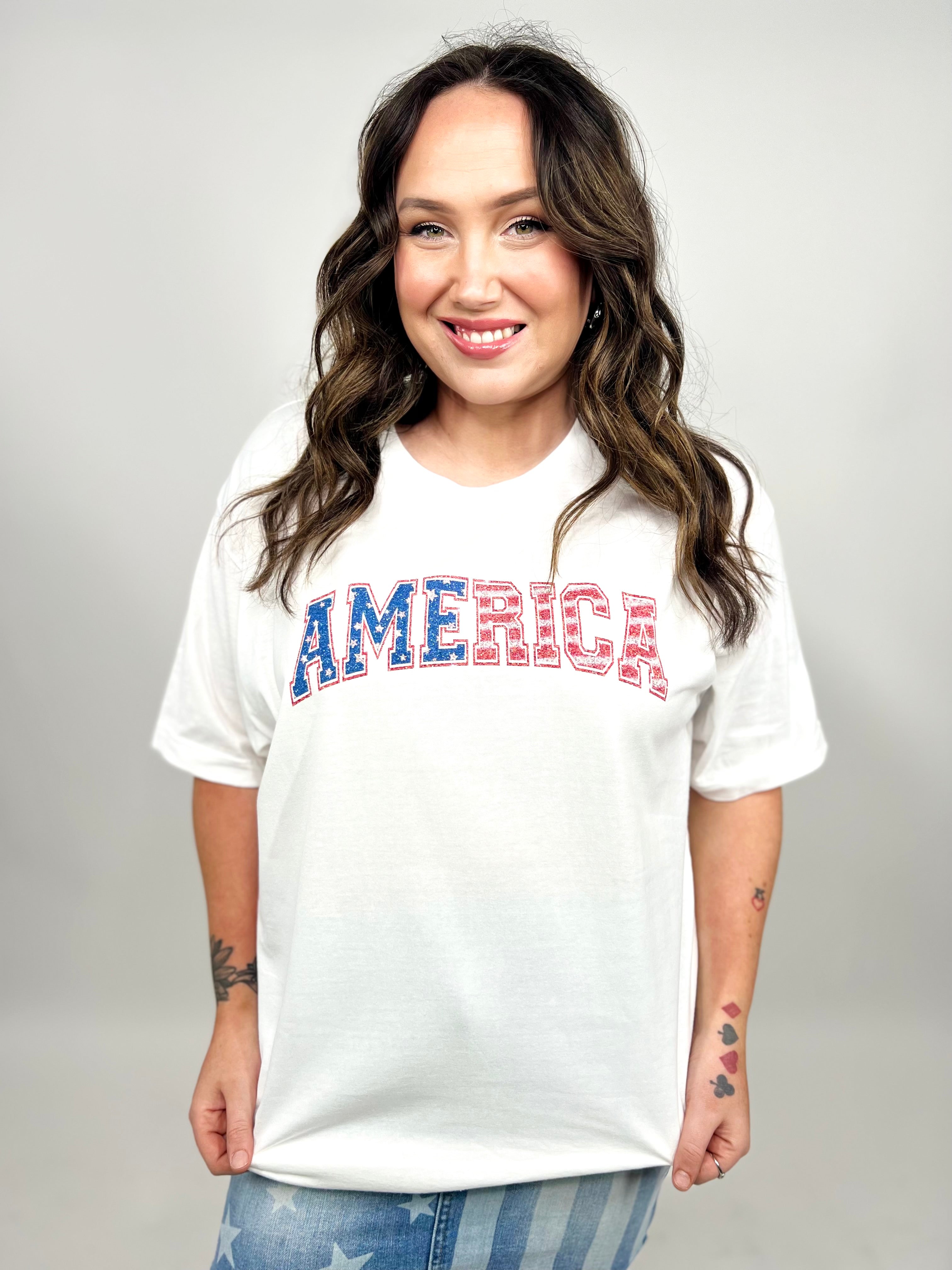 Faux Sequins America Graphic Tee-130 Graphic Tees-Heathered Boho-Heathered Boho Boutique, Women's Fashion and Accessories in Palmetto, FL