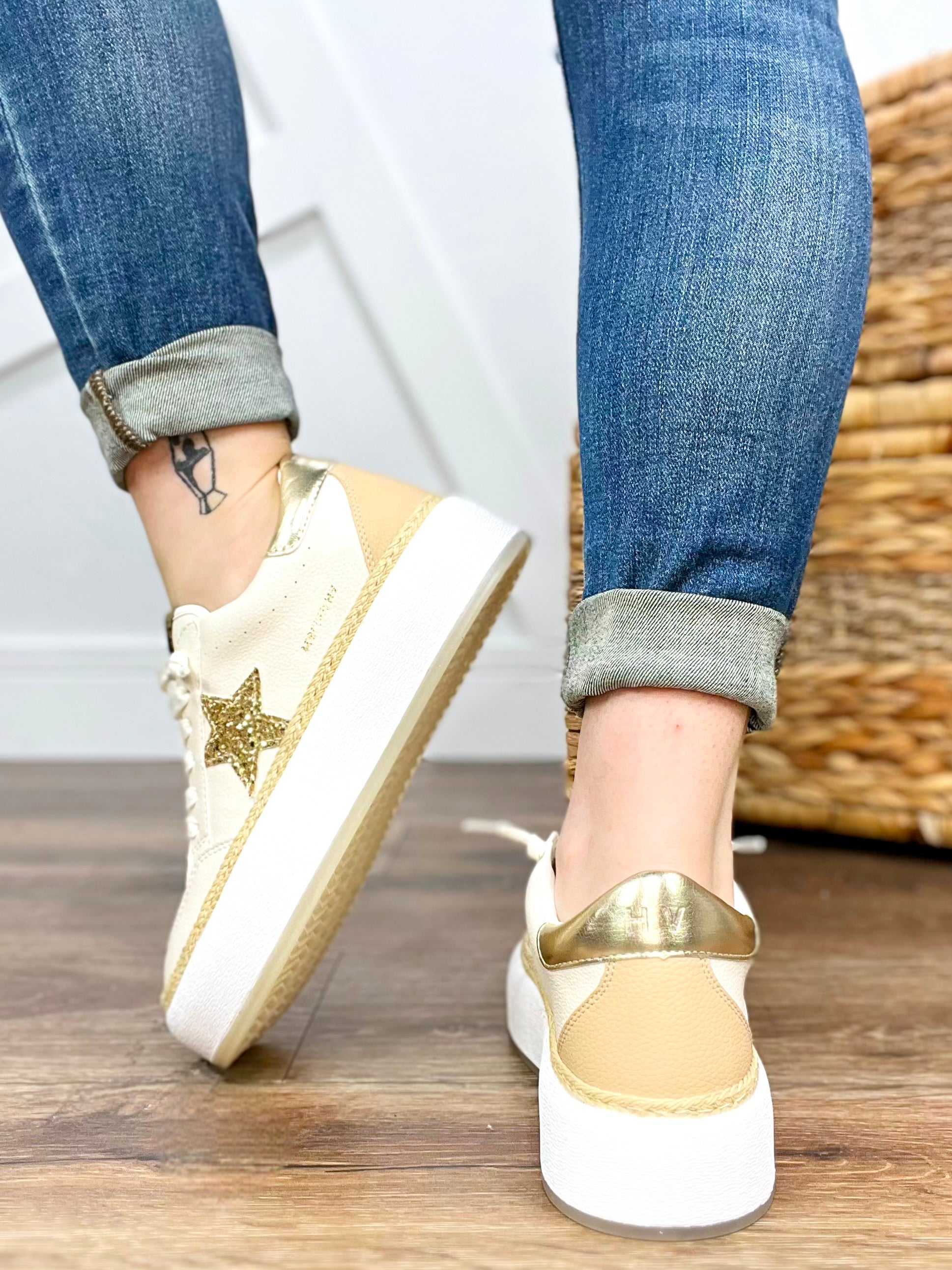 White and Gold Ream Vintage Havana Sneakers-350 Shoes-Vintage Havana-Heathered Boho Boutique, Women's Fashion and Accessories in Palmetto, FL