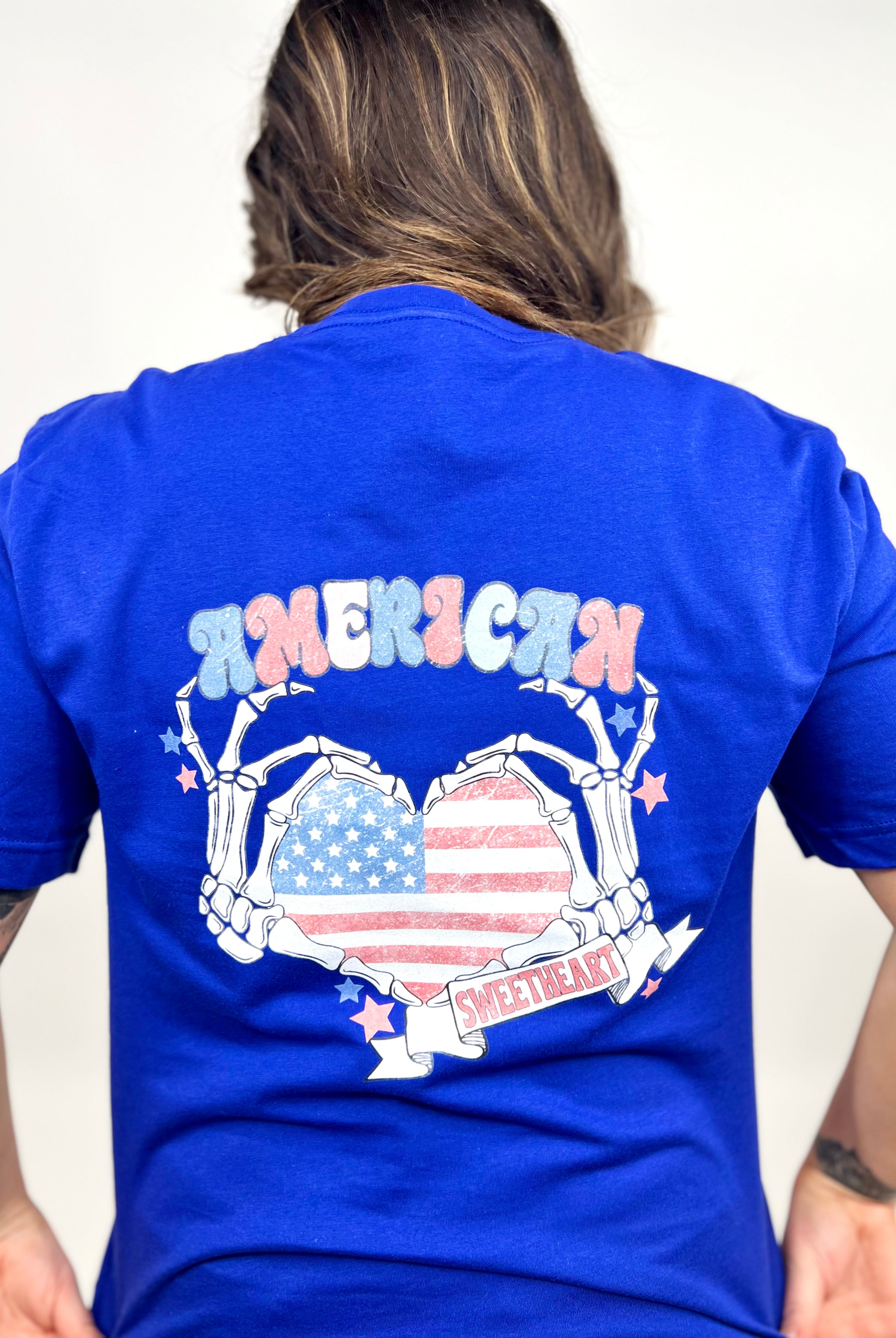 American Sweetheart Skully Graphic Tee-130 Graphic Tees-Heathered Boho-Heathered Boho Boutique, Women's Fashion and Accessories in Palmetto, FL