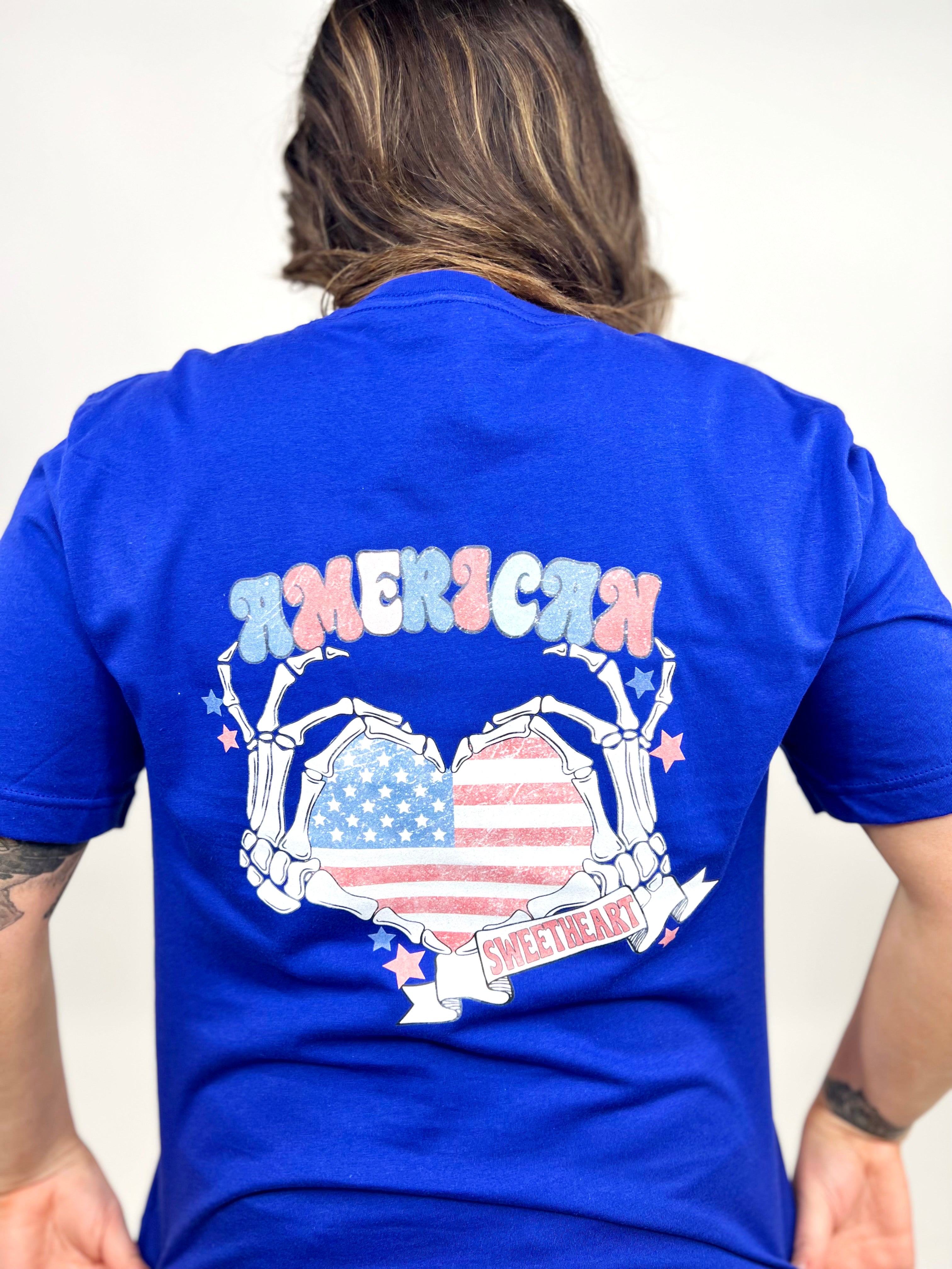 American Sweetheart Skully Graphic Tee-130 Graphic Tees-Heathered Boho-Heathered Boho Boutique, Women's Fashion and Accessories in Palmetto, FL