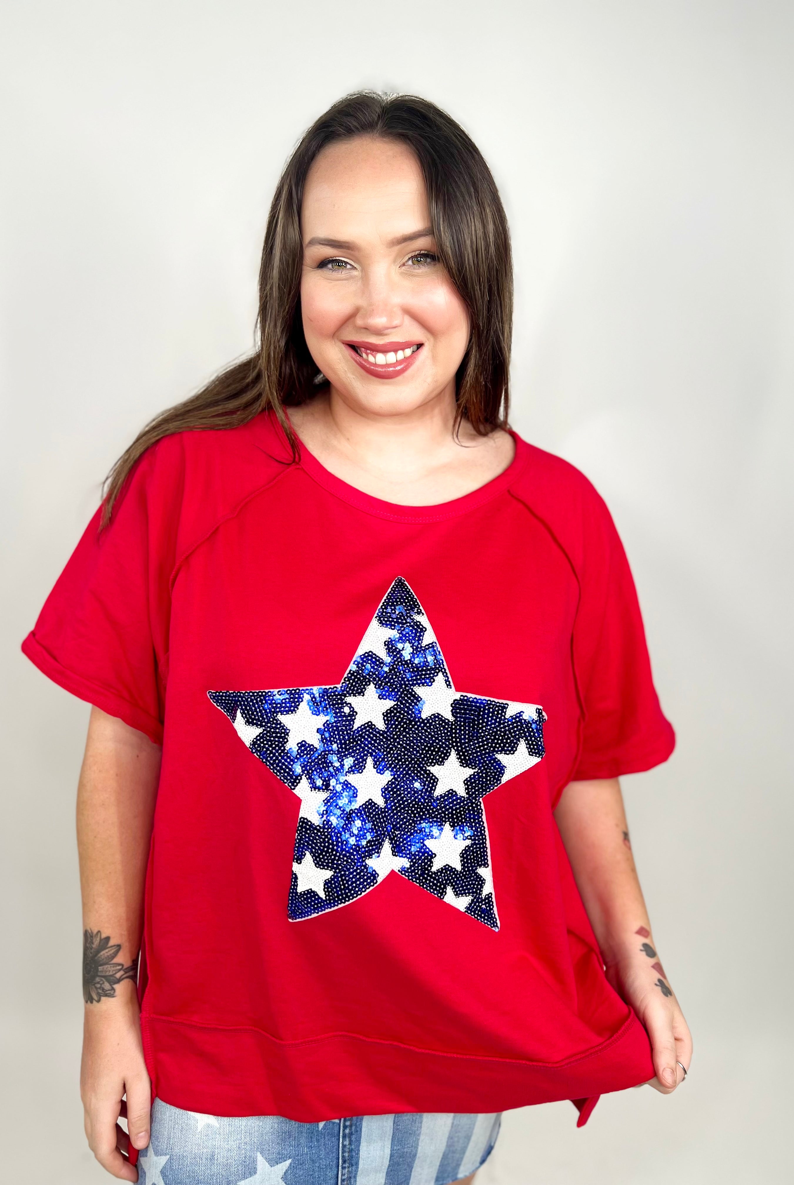 Stars and Sequins Top-110 Short Sleeve Top-Bibi-Heathered Boho Boutique, Women's Fashion and Accessories in Palmetto, FL