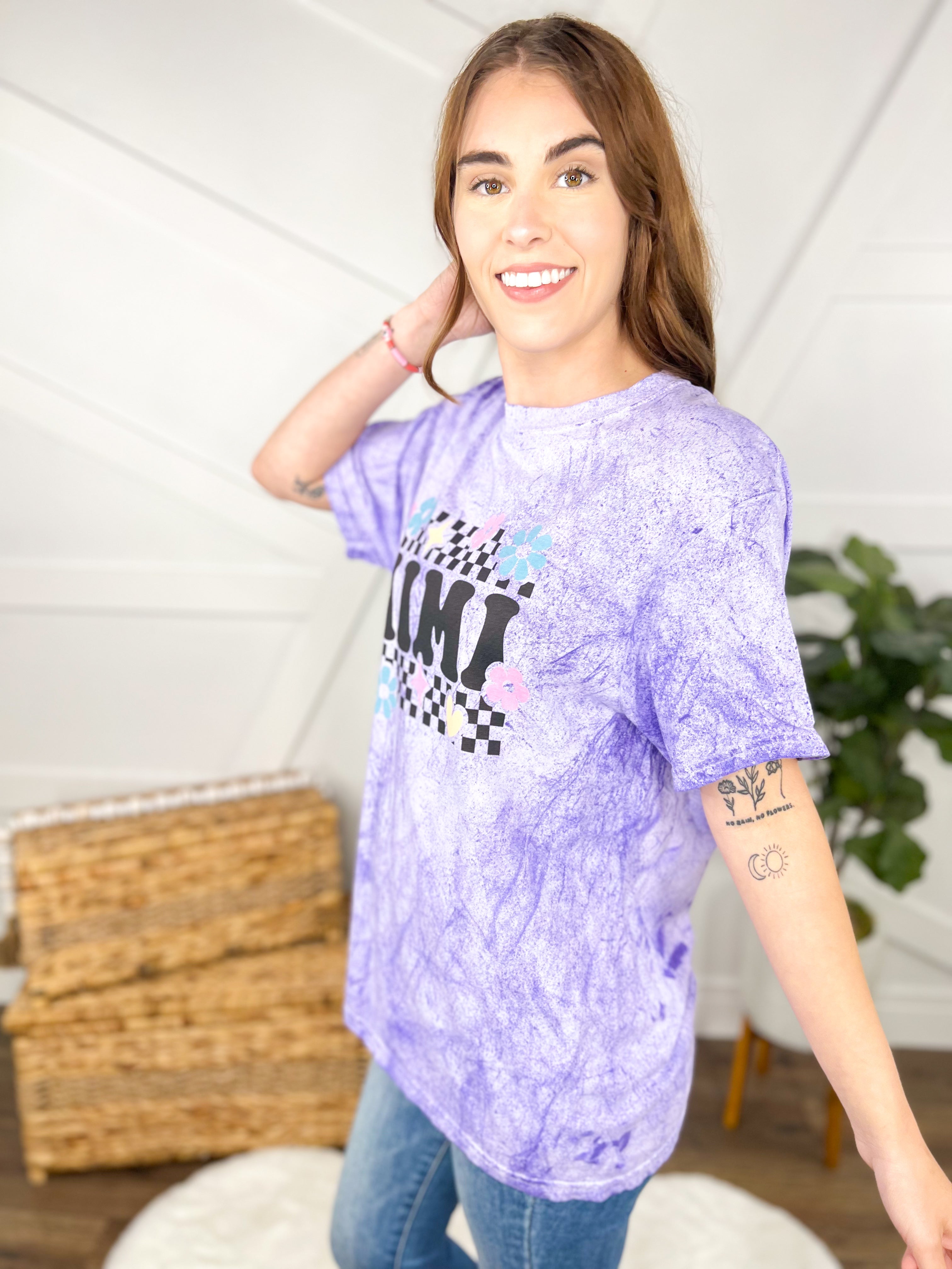 Checkered Floral Mother's Day Graphic Tee- Multiple Name Options-130 Graphic Tees-Heathered Boho-Heathered Boho Boutique, Women's Fashion and Accessories in Palmetto, FL