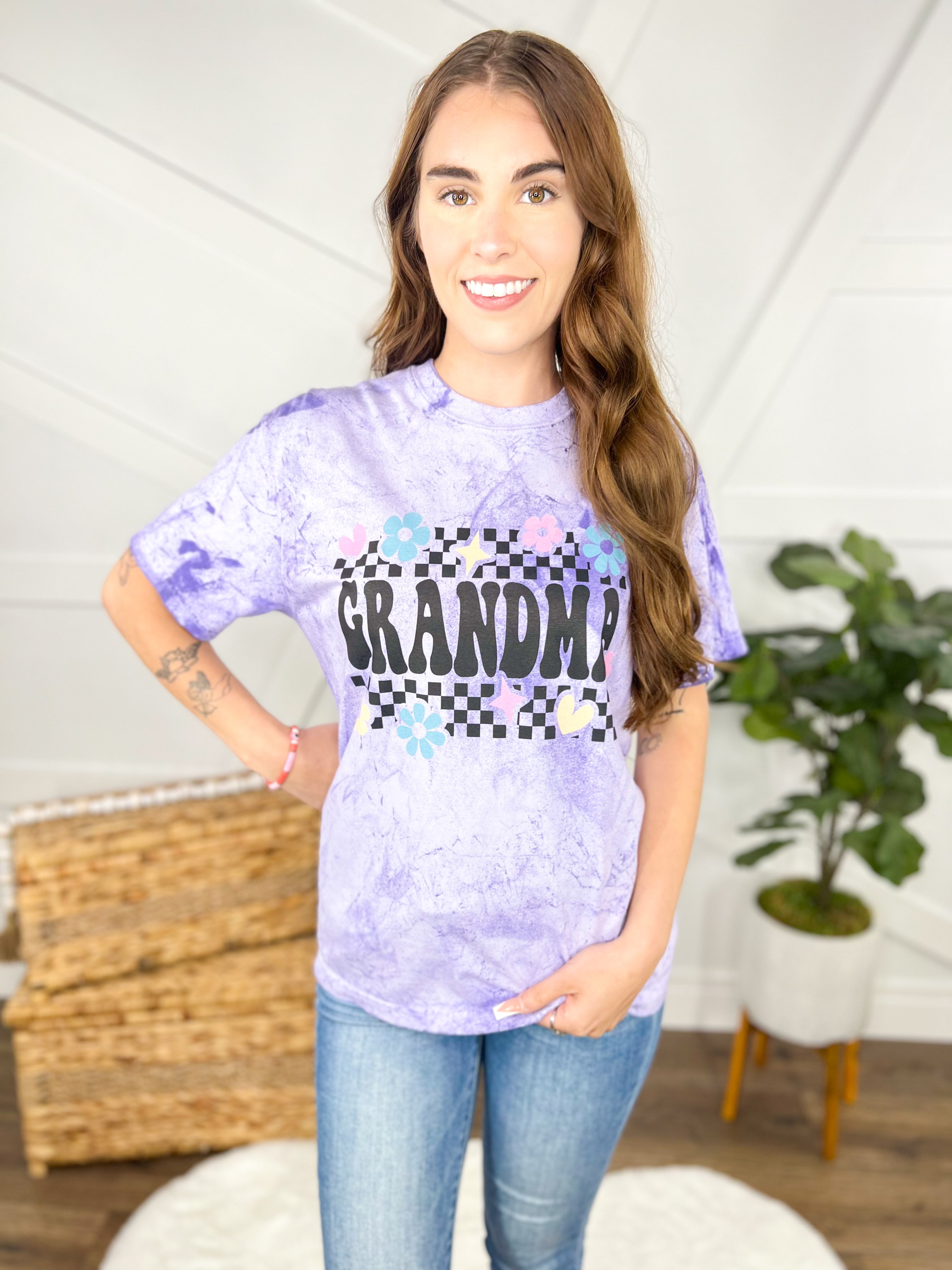 Checkered Floral Mother's Day Graphic Tee- Multiple Name Options-130 Graphic Tees-Heathered Boho-Heathered Boho Boutique, Women's Fashion and Accessories in Palmetto, FL