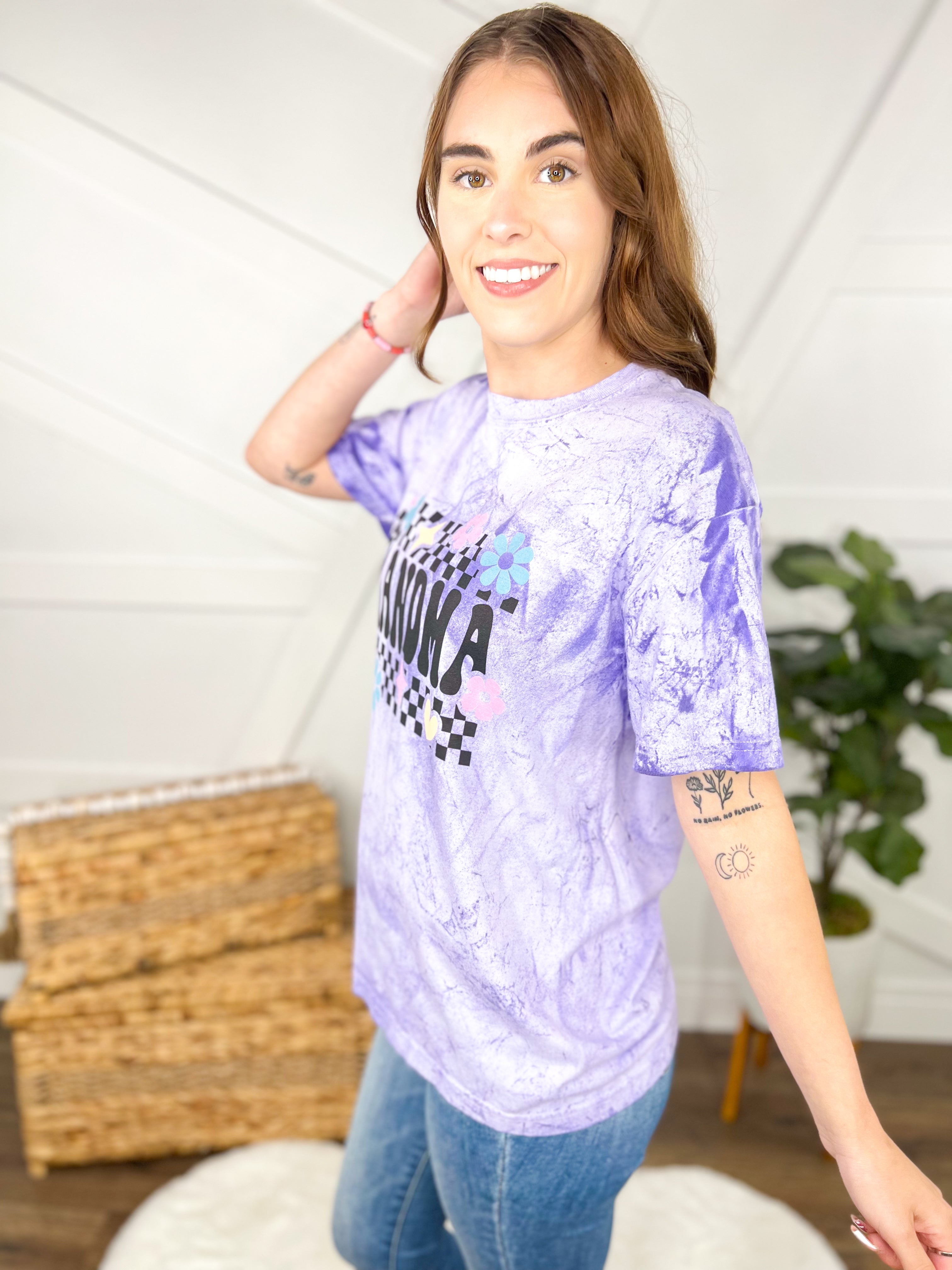 Checkered Floral Mother's Day Graphic Tee- Multiple Name Options-130 Graphic Tees-Heathered Boho-Heathered Boho Boutique, Women's Fashion and Accessories in Palmetto, FL