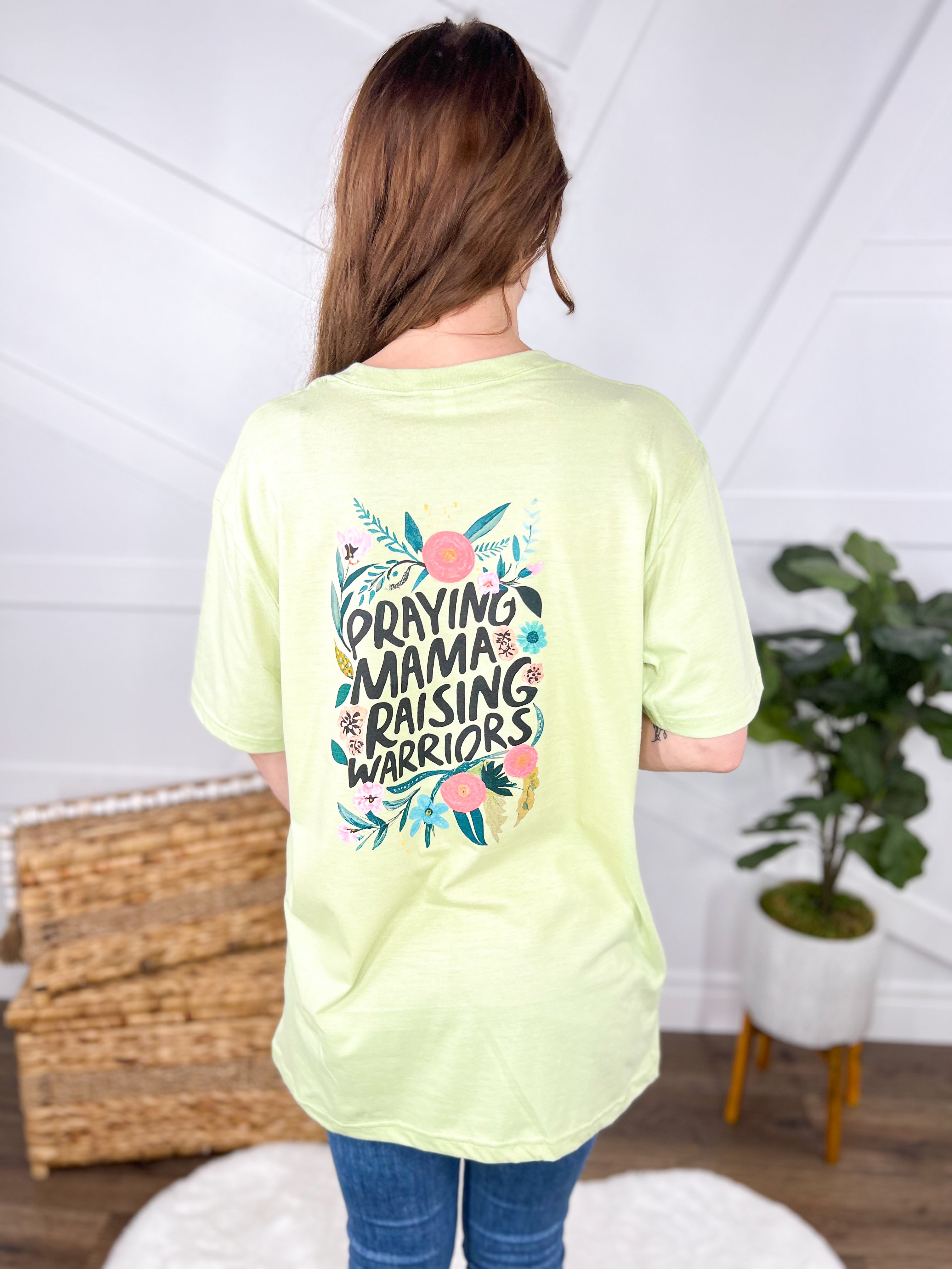 Praying Mama Raising Warriors Graphic Tee-130 Graphic Tees-Heathered Boho-Heathered Boho Boutique, Women's Fashion and Accessories in Palmetto, FL