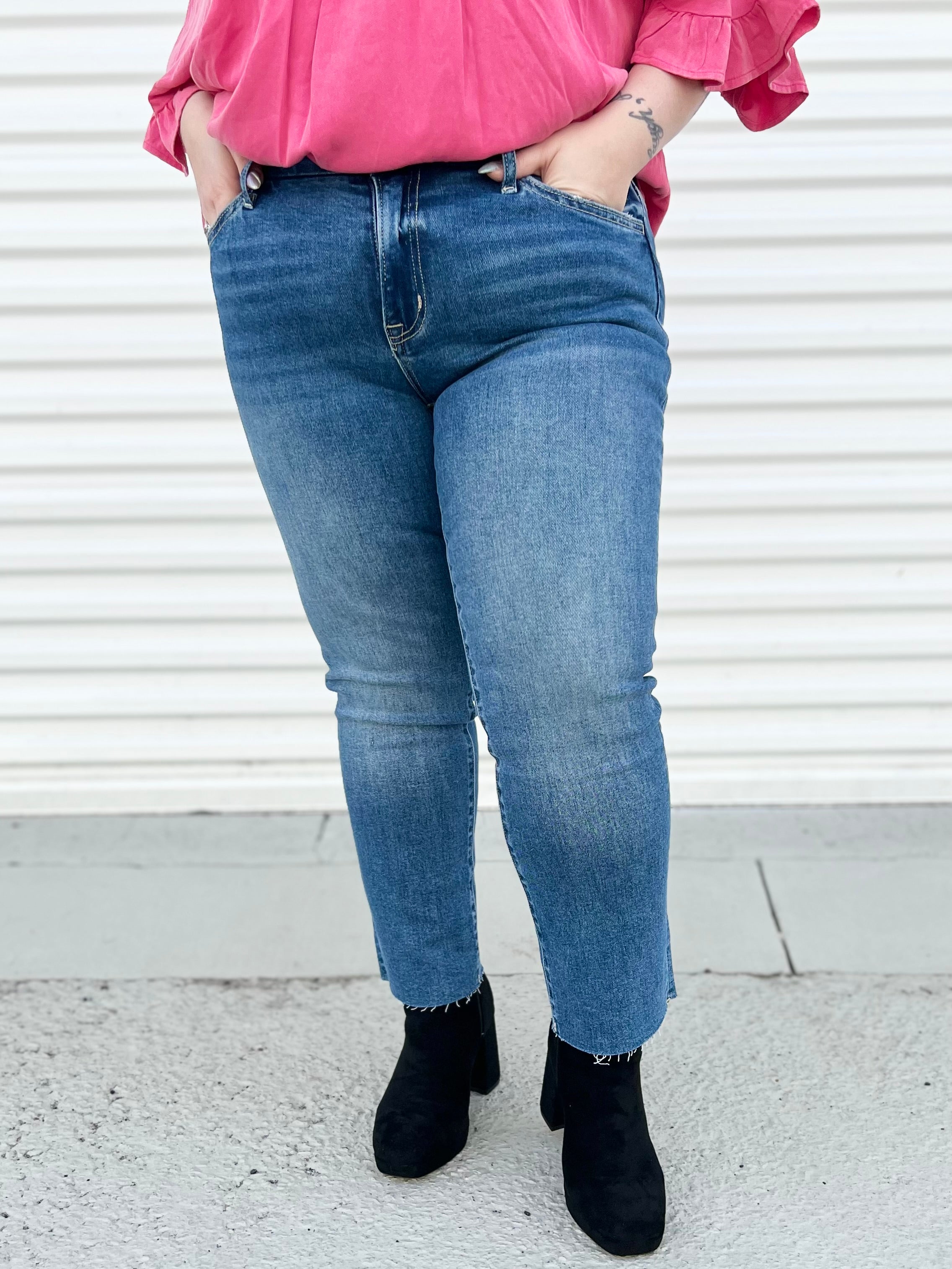 Midnight in Paris Slim Straight Jeans by Vervet-190 Jeans-Vervet-Heathered Boho Boutique, Women's Fashion and Accessories in Palmetto, FL