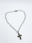Colored Cross Necklace - Silver-310 Jewelry-Millenx Accessories, LLC.-Heathered Boho Boutique, Women's Fashion and Accessories in Palmetto, FL