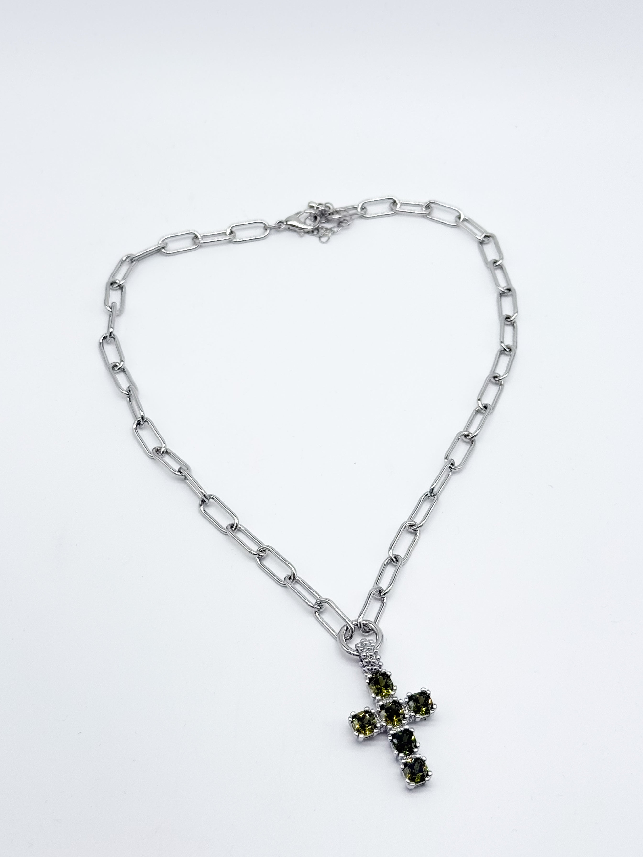 Colored Cross Necklace - Silver-310 Jewelry-Millenx Accessories, LLC.-Heathered Boho Boutique, Women's Fashion and Accessories in Palmetto, FL