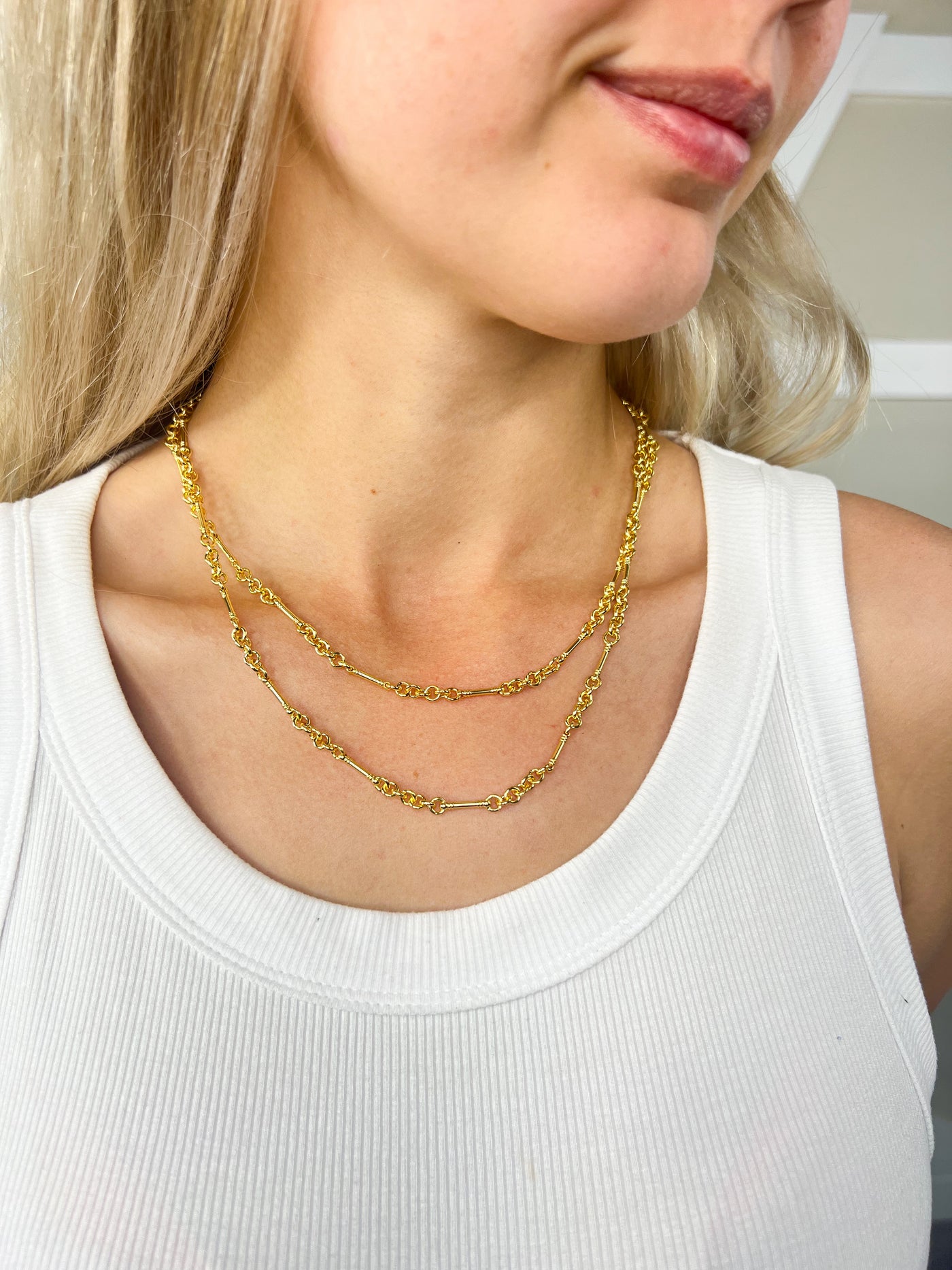 Double Layered Link and Bar Necklace