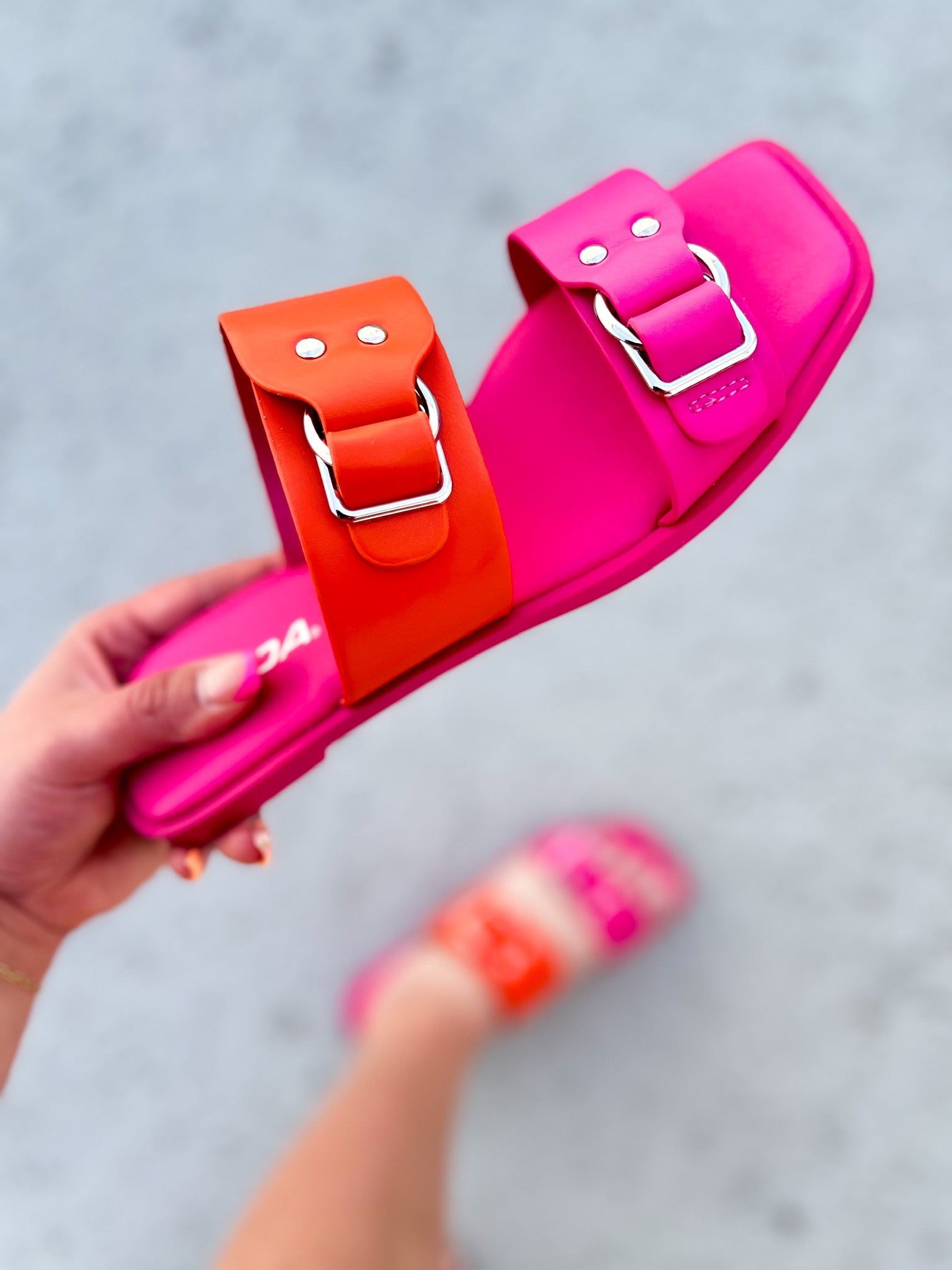 RESTOCK: Orange & Fuchsia Ennie Sandals-350 Shoes-Fortune Dynamic-Heathered Boho Boutique, Women's Fashion and Accessories in Palmetto, FL