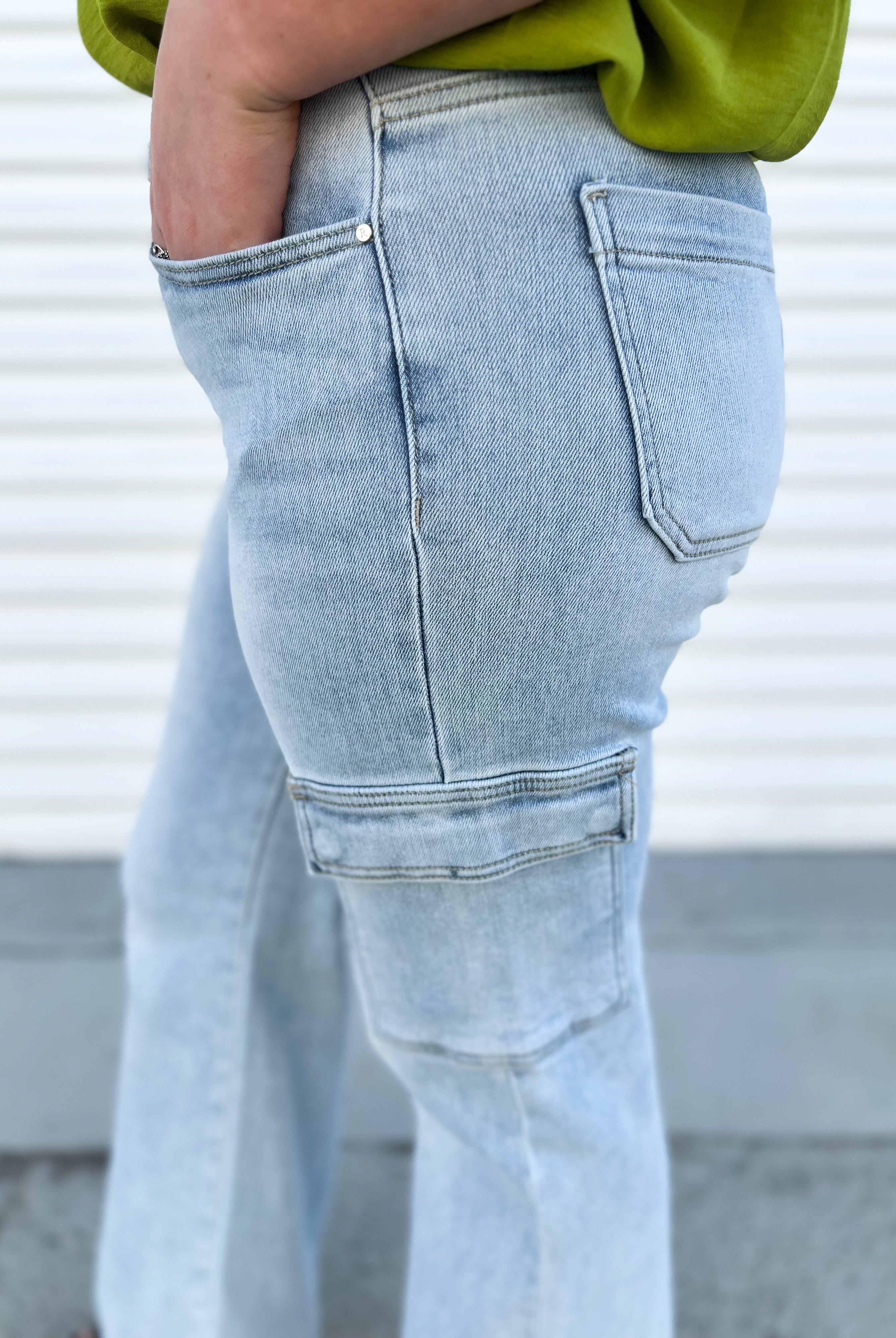 Ready or Not Cargo Jeans by Risen-190 Jeans-Risen Jeans-Heathered Boho Boutique, Women's Fashion and Accessories in Palmetto, FL