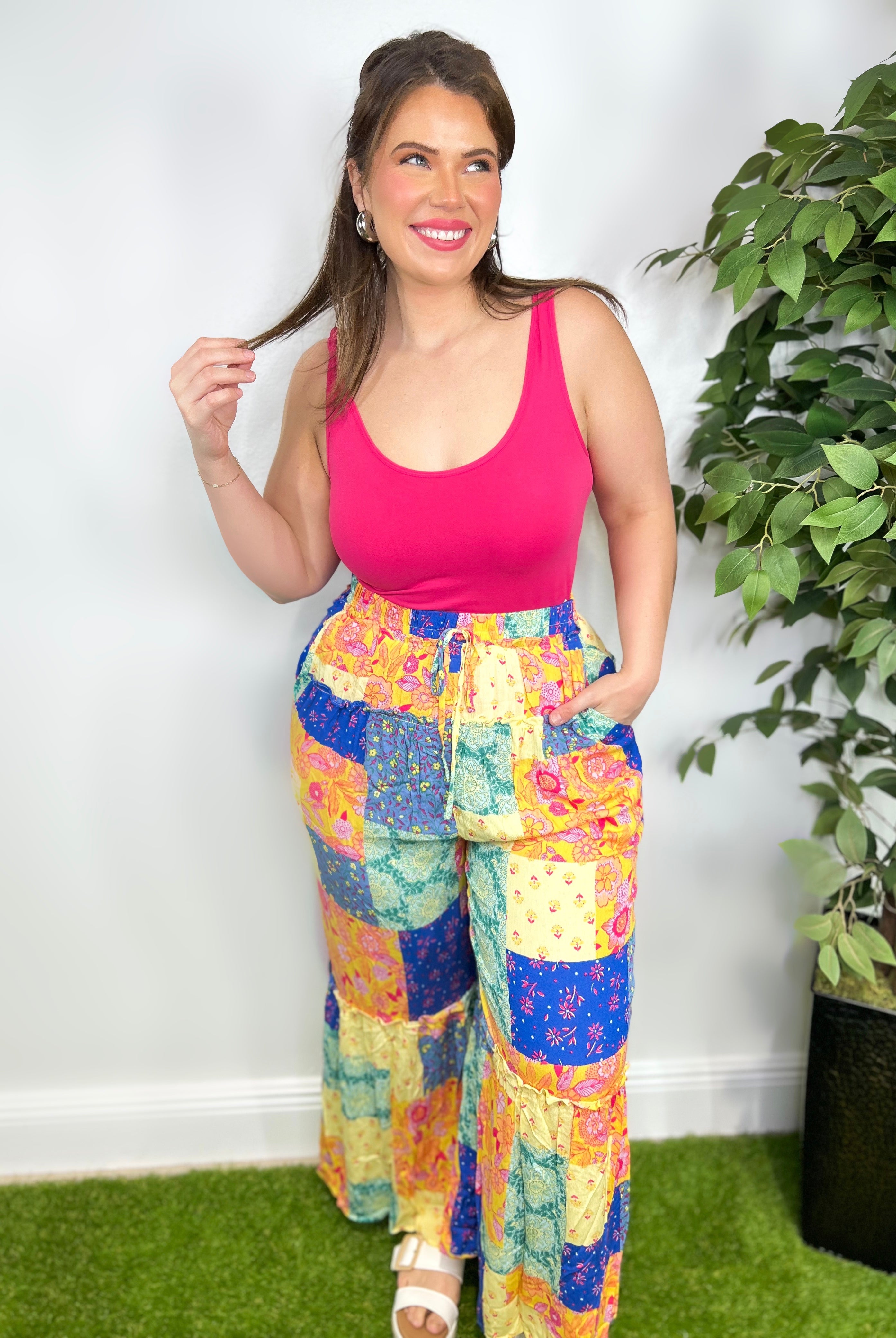 Mix Up Palazzo Pants-150 PANTS-Easel-Heathered Boho Boutique, Women's Fashion and Accessories in Palmetto, FL