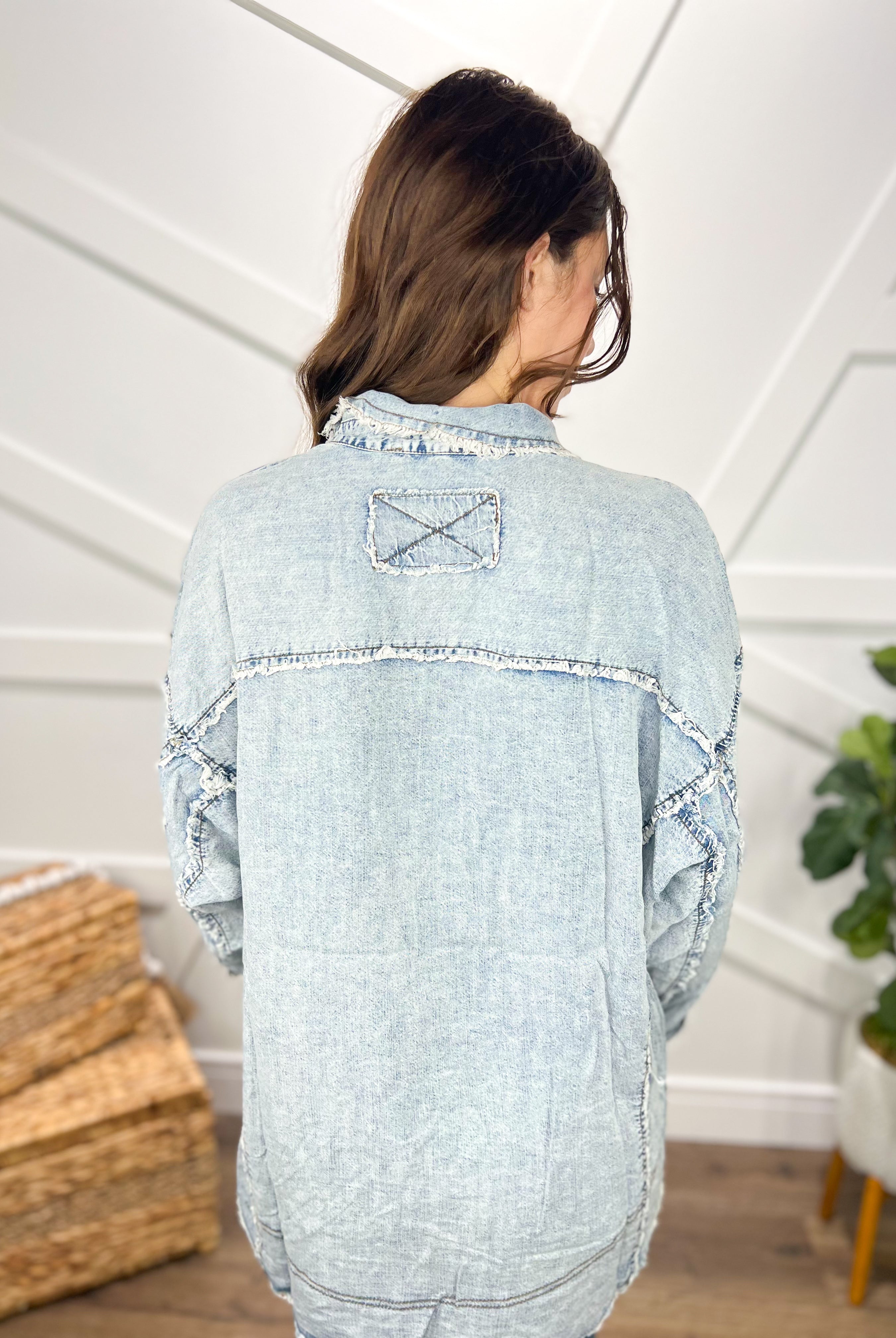 RESTOCK:Cool Factor Denim Top-120 Long Sleeve Tops-BlueVelvet-Heathered Boho Boutique, Women's Fashion and Accessories in Palmetto, FL
