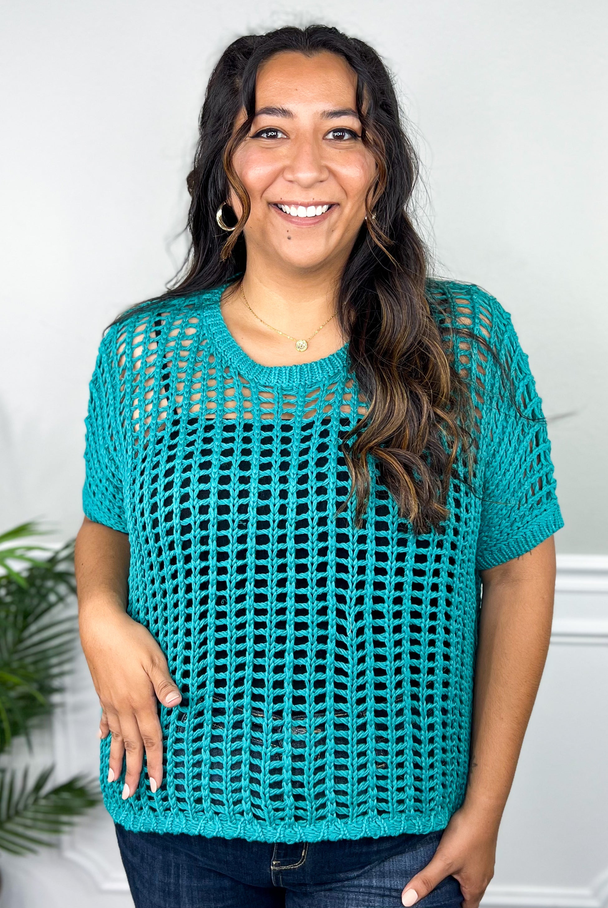 RESTOCK: What a Catch Crochet Top-110 Short Sleeve Top-Bibi-Heathered Boho Boutique, Women's Fashion and Accessories in Palmetto, FL