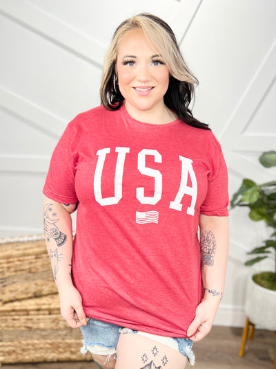 Red USA Flag Graphic Tee-130 Graphic Tees-Southern Bliss-Heathered Boho Boutique, Women's Fashion and Accessories in Palmetto, FL