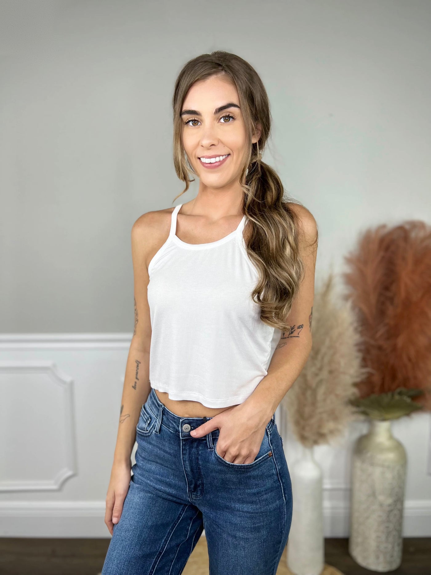 Ninexis Everyday Staple Soft Modal Short Strap Ribbed Tank Top in  Off White