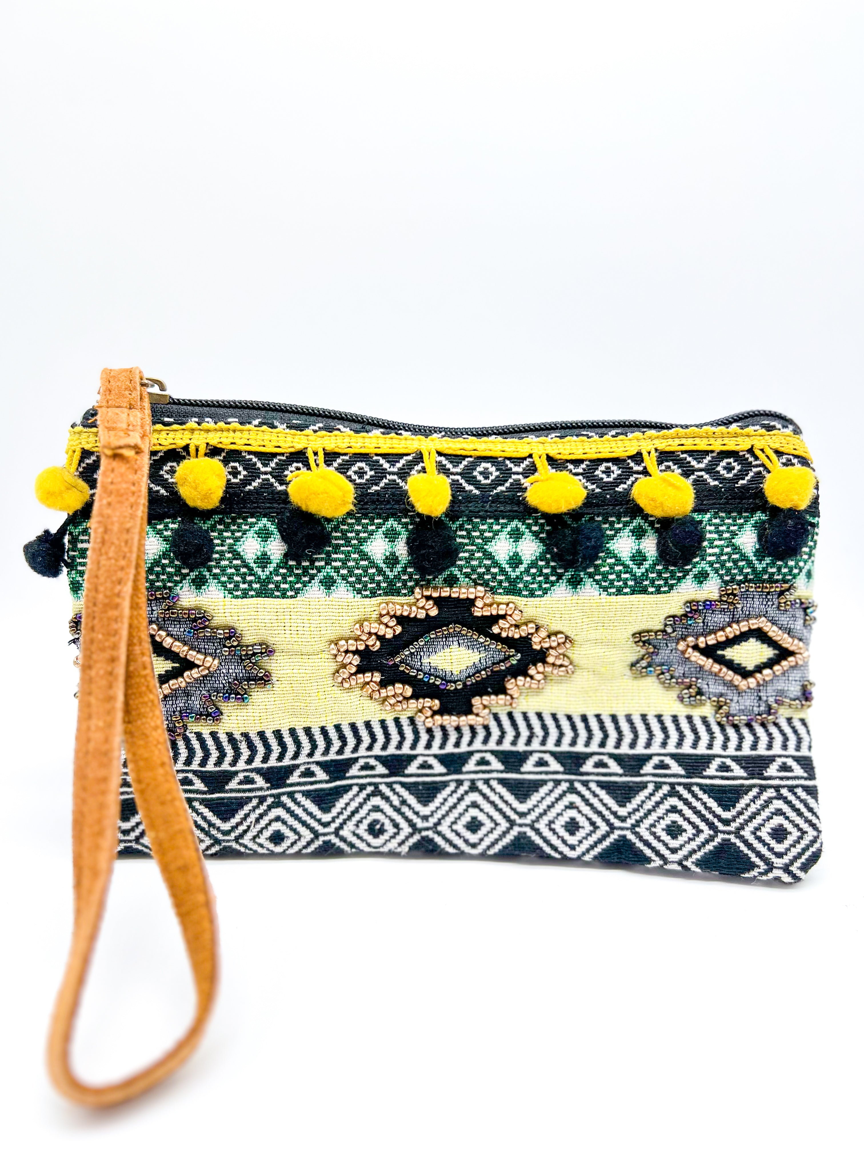 Casey Striped Beaded Wristlet-320 Bags-Chloe & Lex-Heathered Boho Boutique, Women's Fashion and Accessories in Palmetto, FL