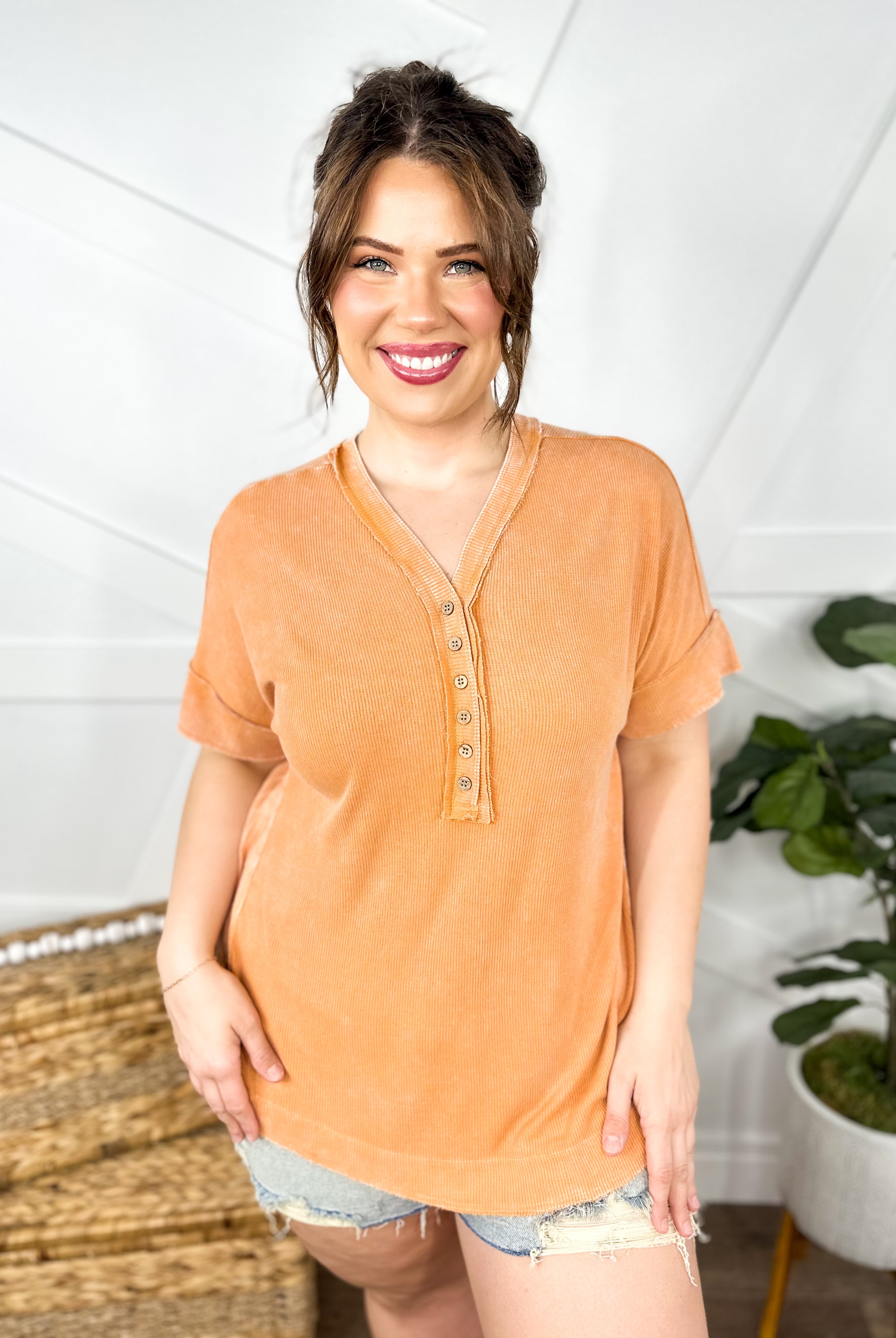 Voila Top-110 Short Sleeve Top-Easel-Heathered Boho Boutique, Women's Fashion and Accessories in Palmetto, FL