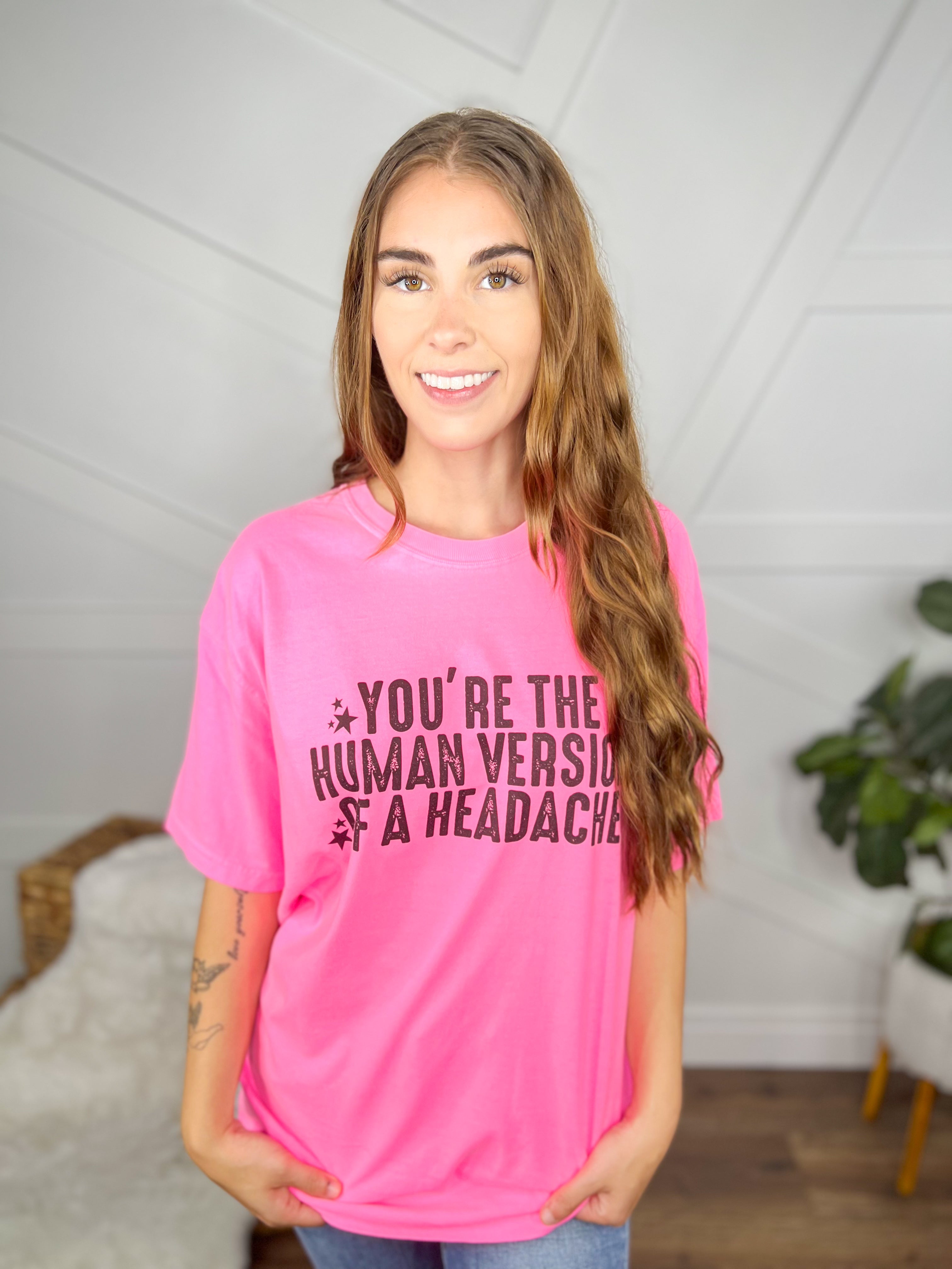 Human Version of a Headache Graphic Tee-130 Graphic Tees-Heathered Boho-Heathered Boho Boutique, Women's Fashion and Accessories in Palmetto, FL