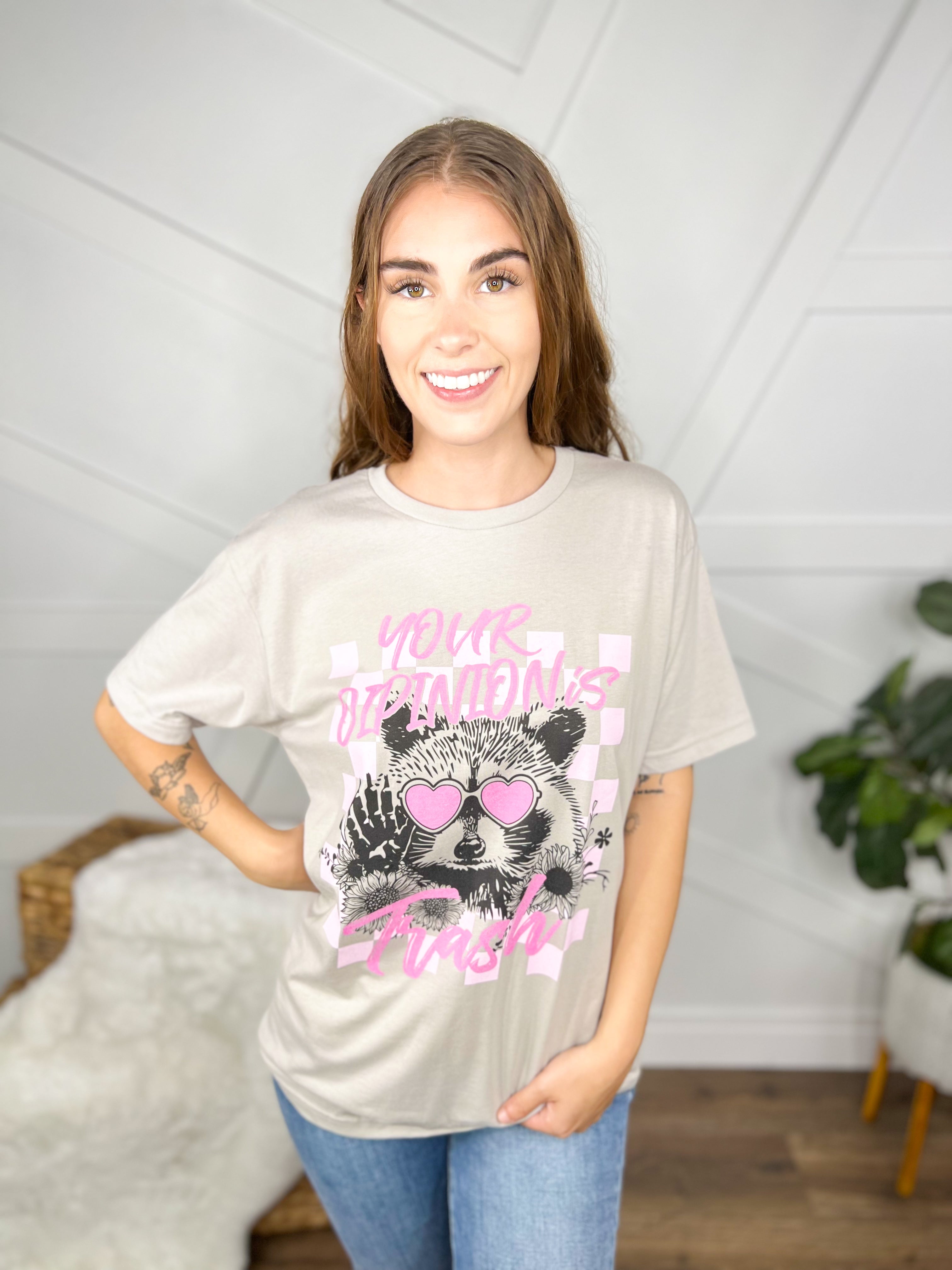 Your opinion is Trash Graphic Tee-130 Graphic Tees-Heathered Boho-Heathered Boho Boutique, Women's Fashion and Accessories in Palmetto, FL