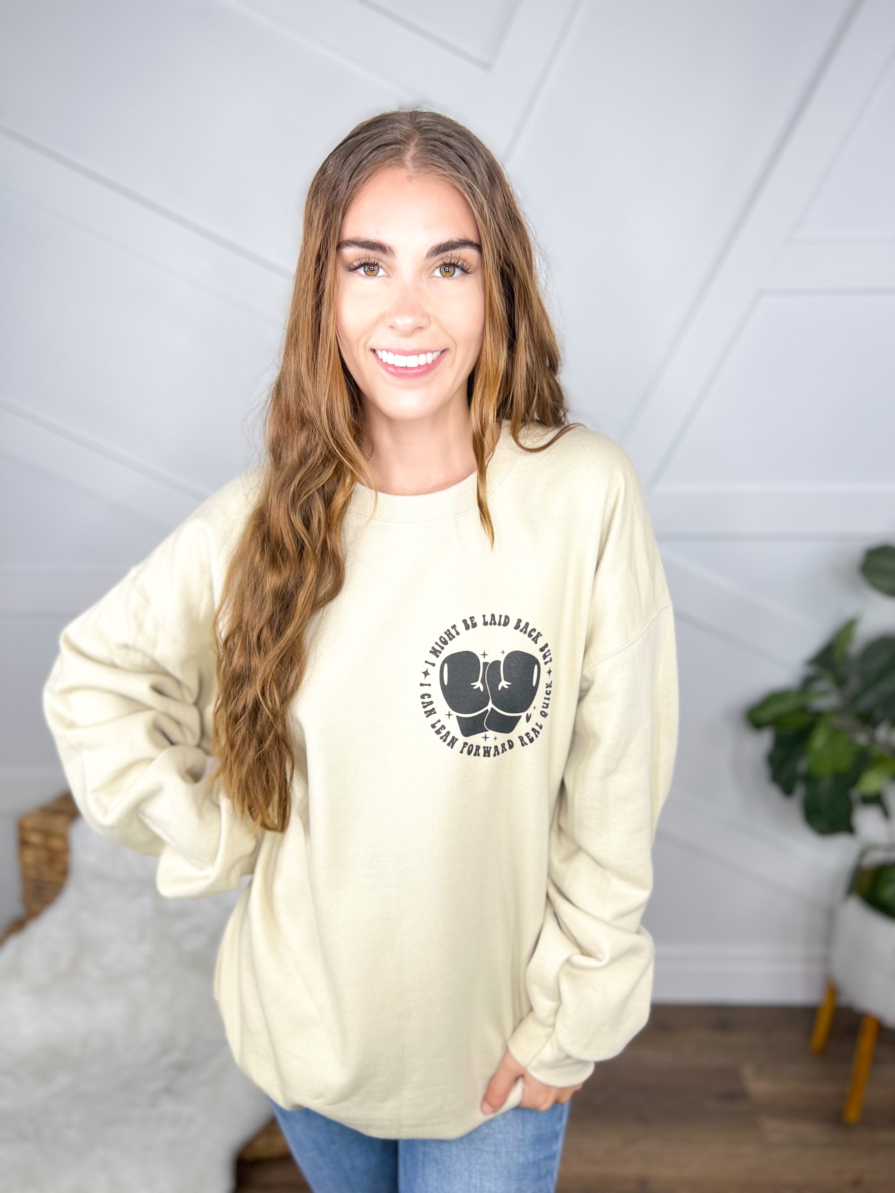 Laid Back Graphic Sweatshirt-130 Graphic Tees-Heathered Boho-Heathered Boho Boutique, Women's Fashion and Accessories in Palmetto, FL