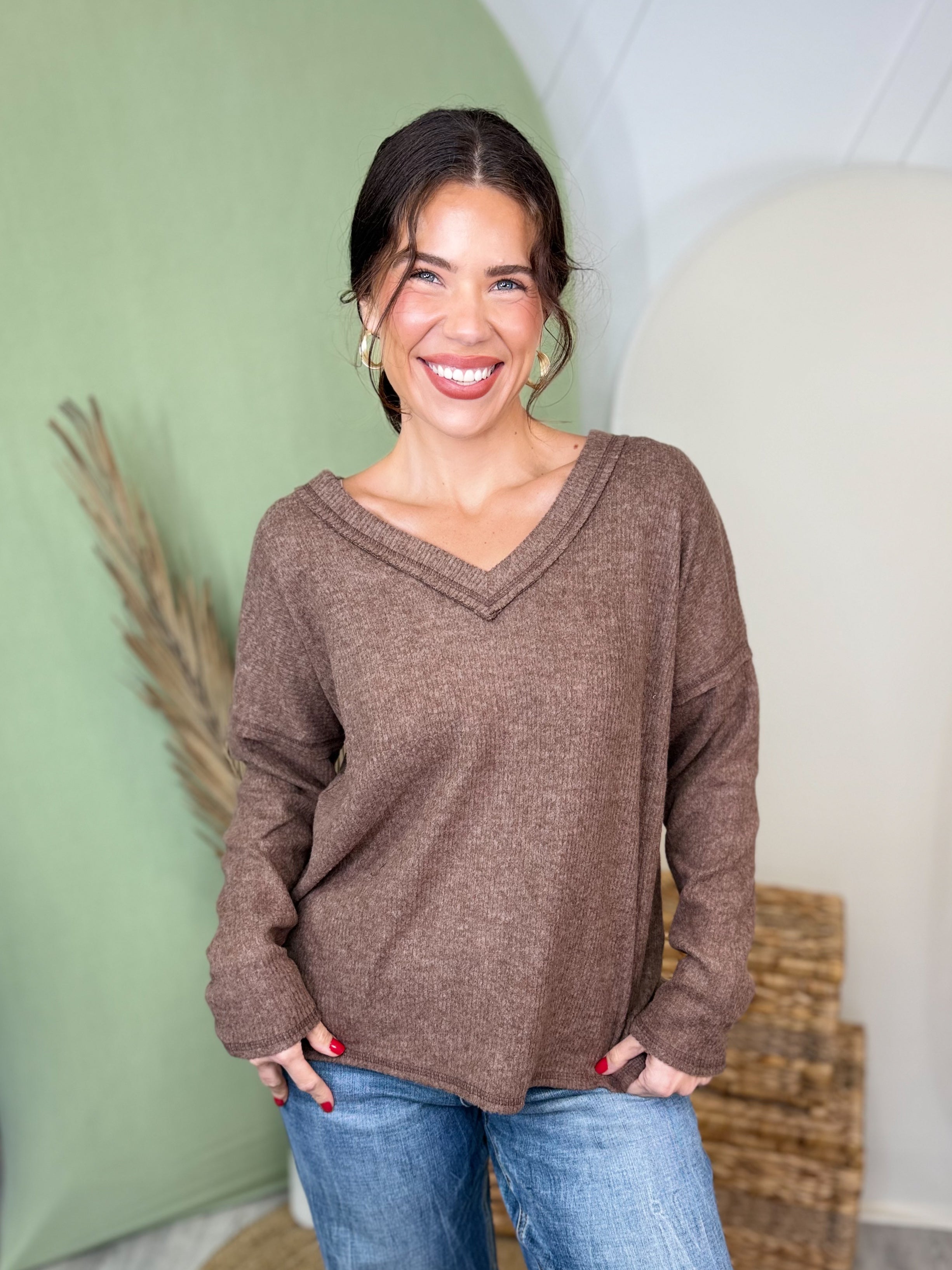 Weekend Comfort Ribbed Top-120 LONG SLEEVE TOPS-ZENANA-Heathered Boho Boutique, Women's Fashion and Accessories in Palmetto, FL