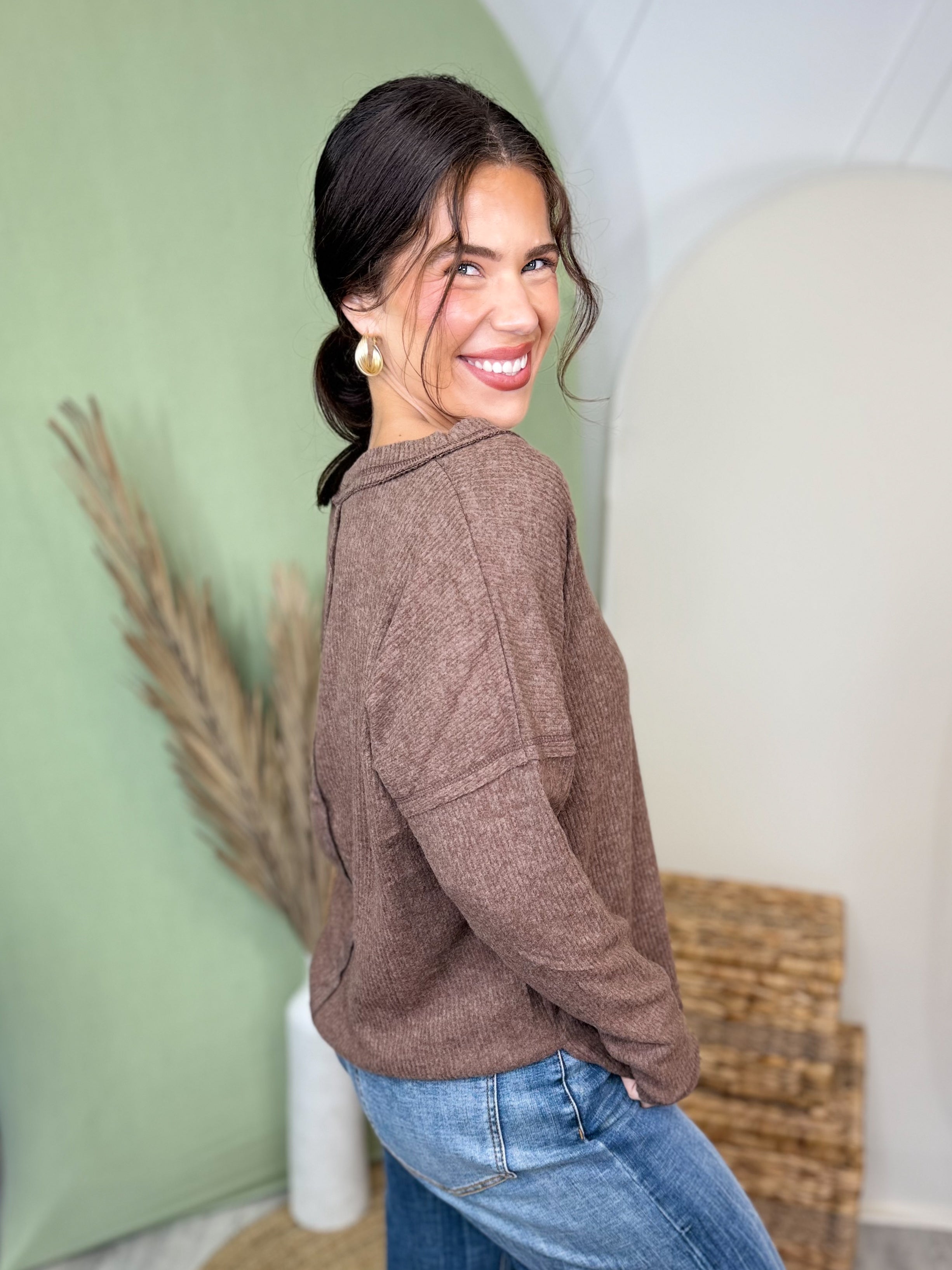 Weekend Comfort Ribbed Top-120 LONG SLEEVE TOPS-ZENANA-Heathered Boho Boutique, Women's Fashion and Accessories in Palmetto, FL