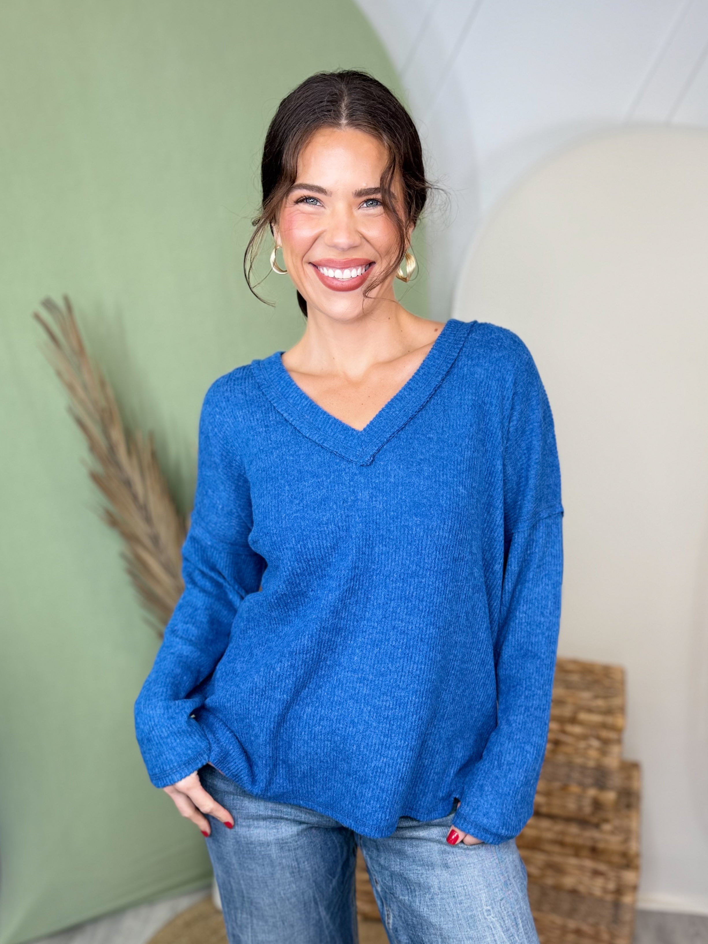 Weekend Comfort Ribbed Top-120 LONG SLEEVE TOPS-ZENANA-Heathered Boho Boutique, Women's Fashion and Accessories in Palmetto, FL