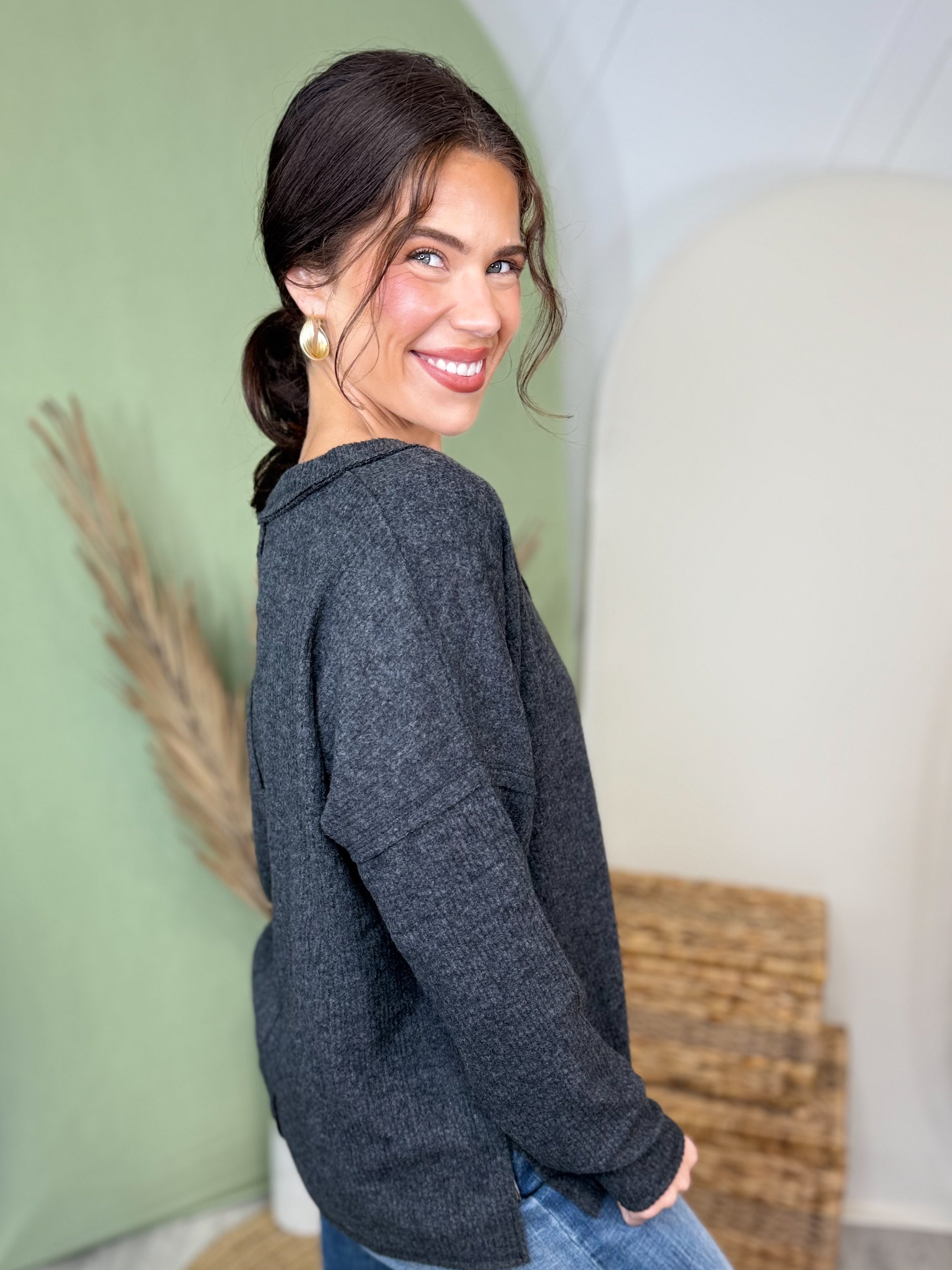 Weekend Comfort Ribbed Top-120 LONG SLEEVE TOPS-ZENANA-Heathered Boho Boutique, Women's Fashion and Accessories in Palmetto, FL
