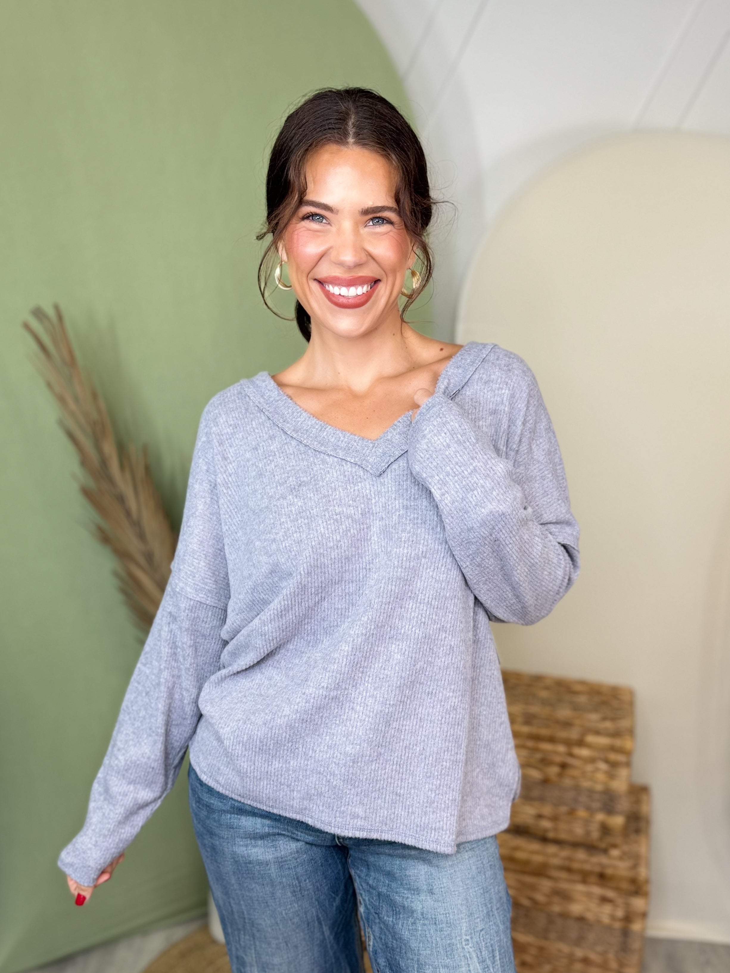 Weekend Comfort Ribbed Top-120 LONG SLEEVE TOPS-ZENANA-Heathered Boho Boutique, Women's Fashion and Accessories in Palmetto, FL
