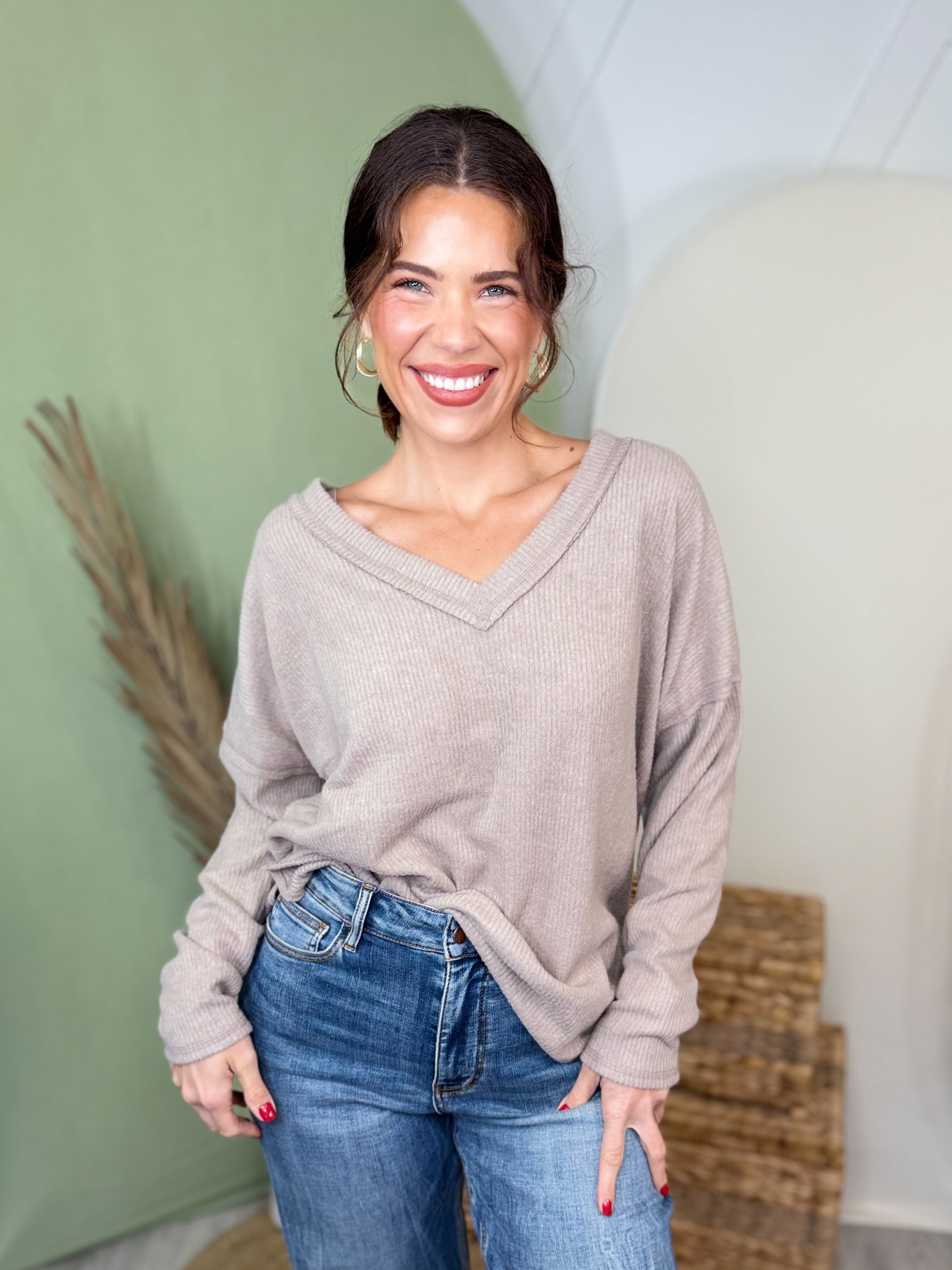 Weekend Comfort Ribbed Top-120 LONG SLEEVE TOPS-ZENANA-Heathered Boho Boutique, Women's Fashion and Accessories in Palmetto, FL