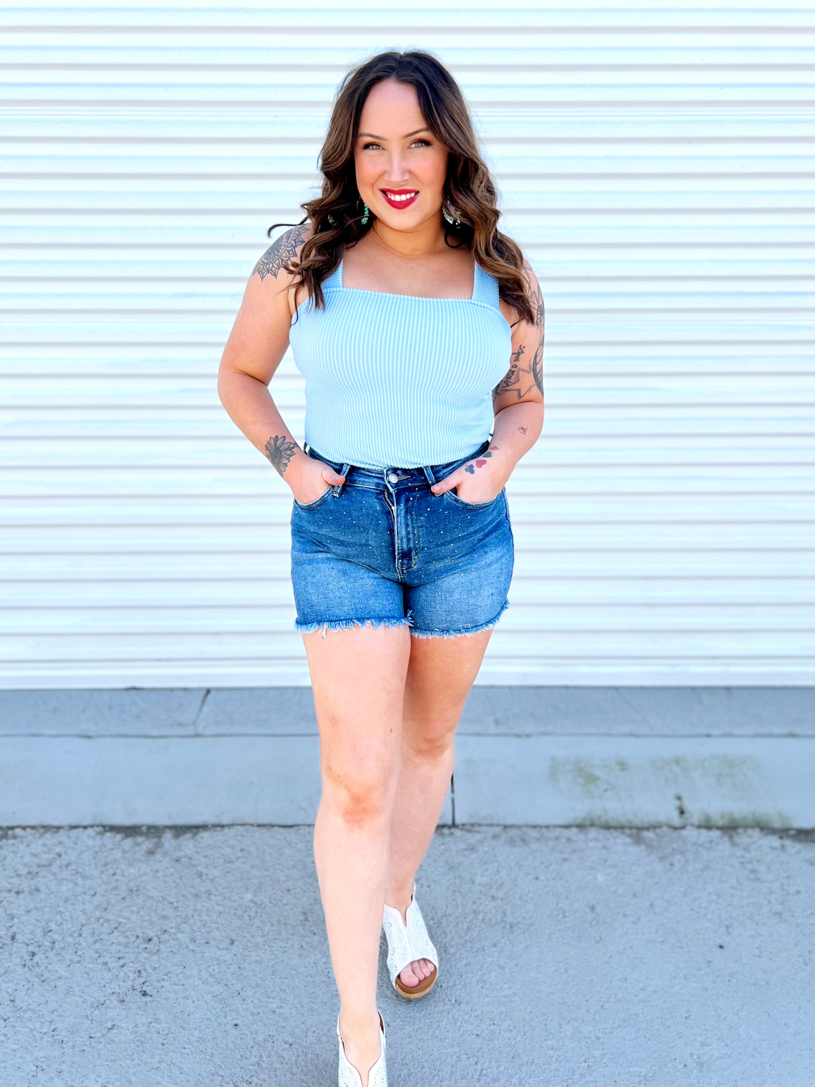 Miranda Rhinestone Shorts-160 shorts-Southern Grace-Heathered Boho Boutique, Women's Fashion and Accessories in Palmetto, FL