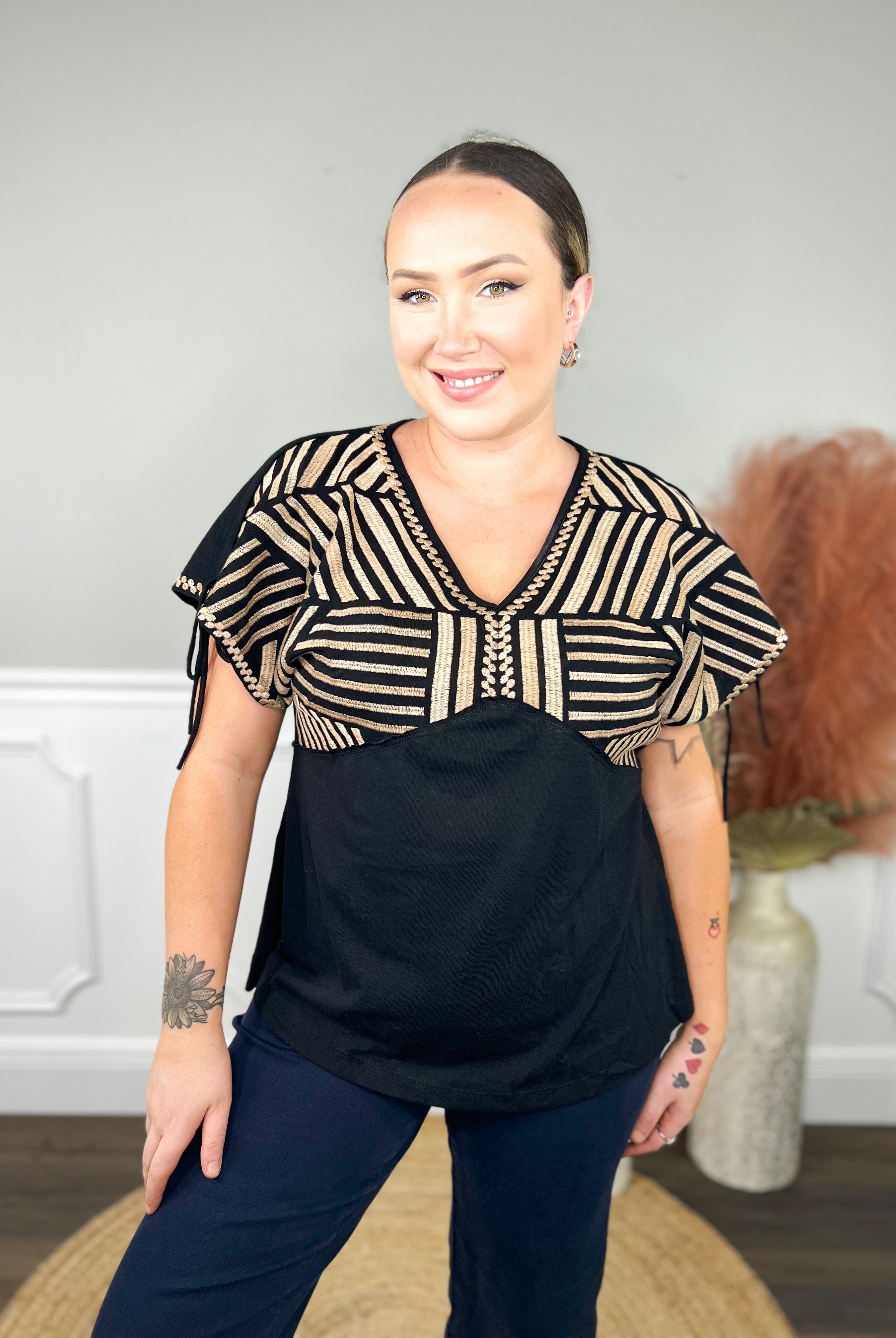 Fine Line Top-110 Short Sleeve Top-Andree by Unit-Heathered Boho Boutique, Women's Fashion and Accessories in Palmetto, FL