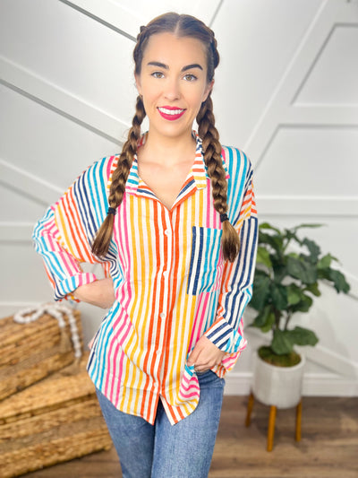 Over the Rainbow Button Down Top