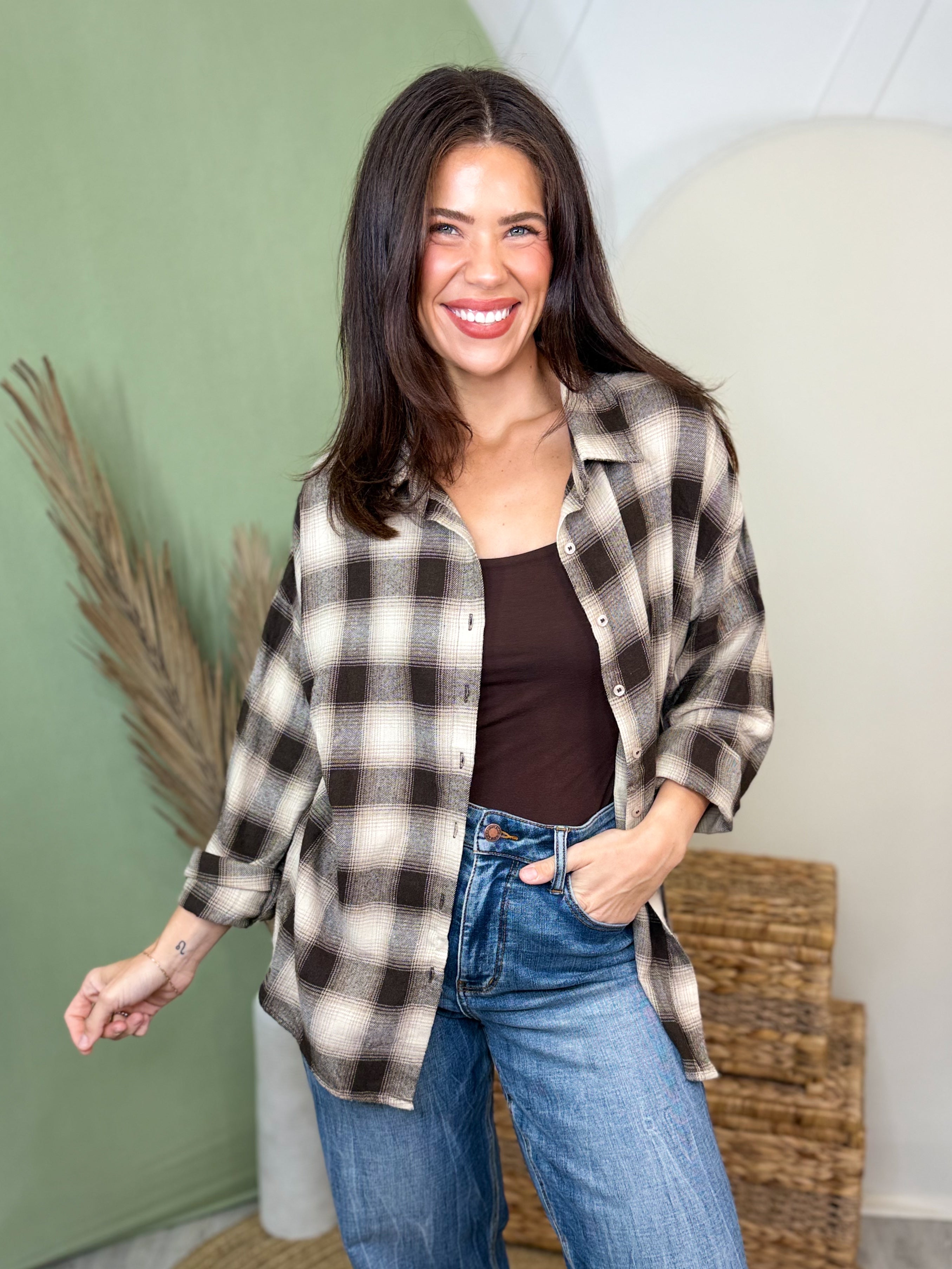 Sunset Trails Plaid Top-120 LONG SLEEVE TOPS-POLAGRAM-Heathered Boho Boutique, Women's Fashion and Accessories in Palmetto, FL