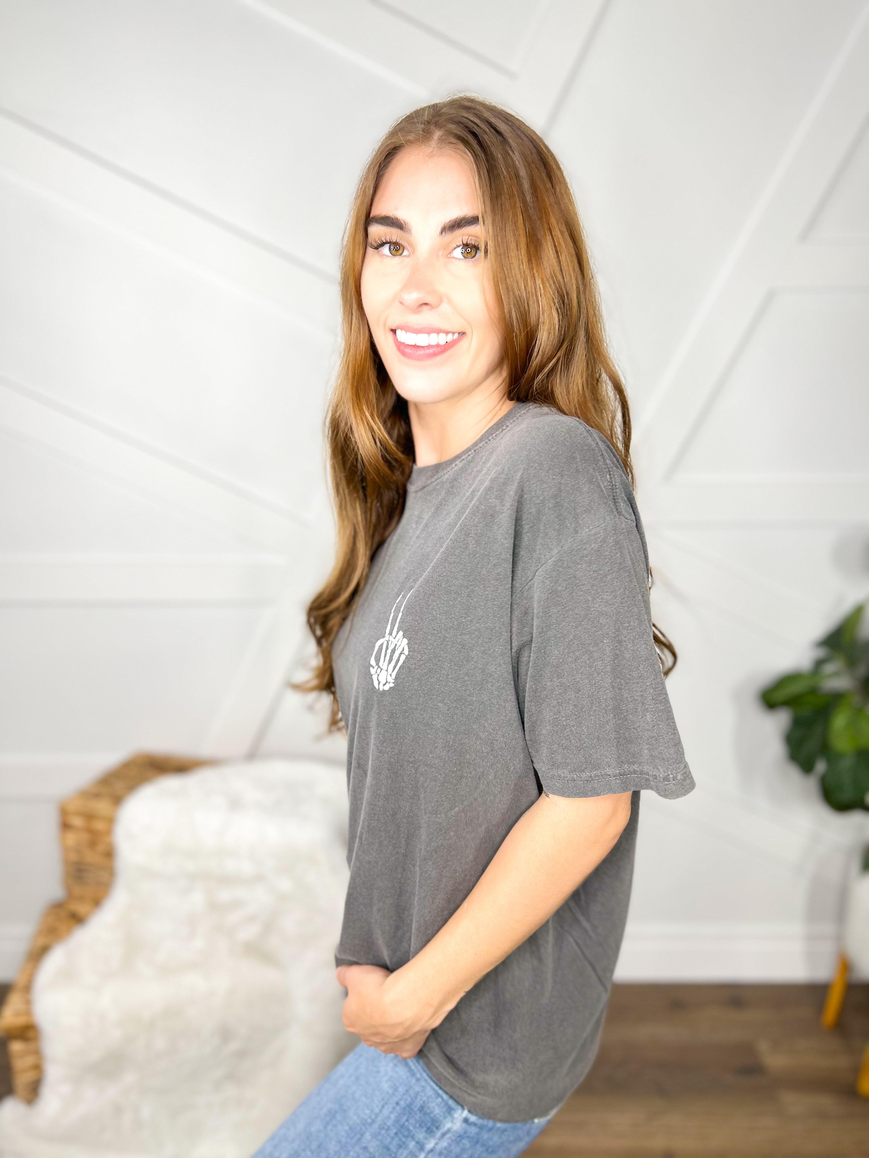 Skeleton Peace Graphic Tee-130 Graphic Tees-dash forward-Heathered Boho Boutique, Women's Fashion and Accessories in Palmetto, FL