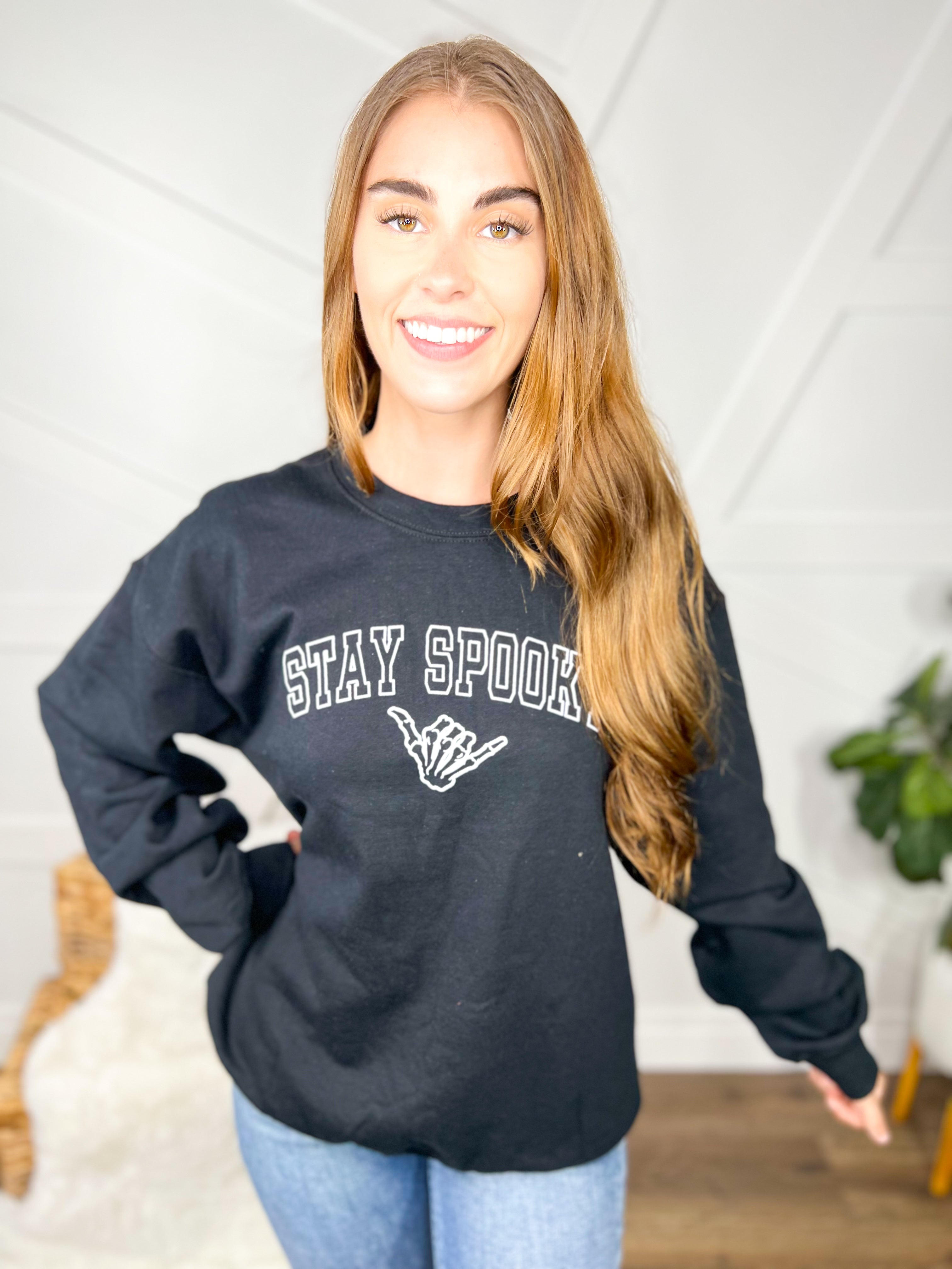 Stay Spooky Graphic Sweatshirt-130 Graphic Tees-Ruby's Rubbish-Heathered Boho Boutique, Women's Fashion and Accessories in Palmetto, FL