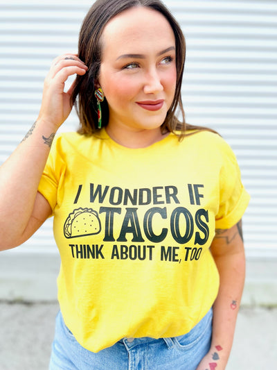 I Wonder If Tacos Think About Me Too Graphic Tee-110 Short Sleeve Top-Heathered Boho-Heathered Boho Boutique, Women's Fashion and Accessories in Palmetto, FL