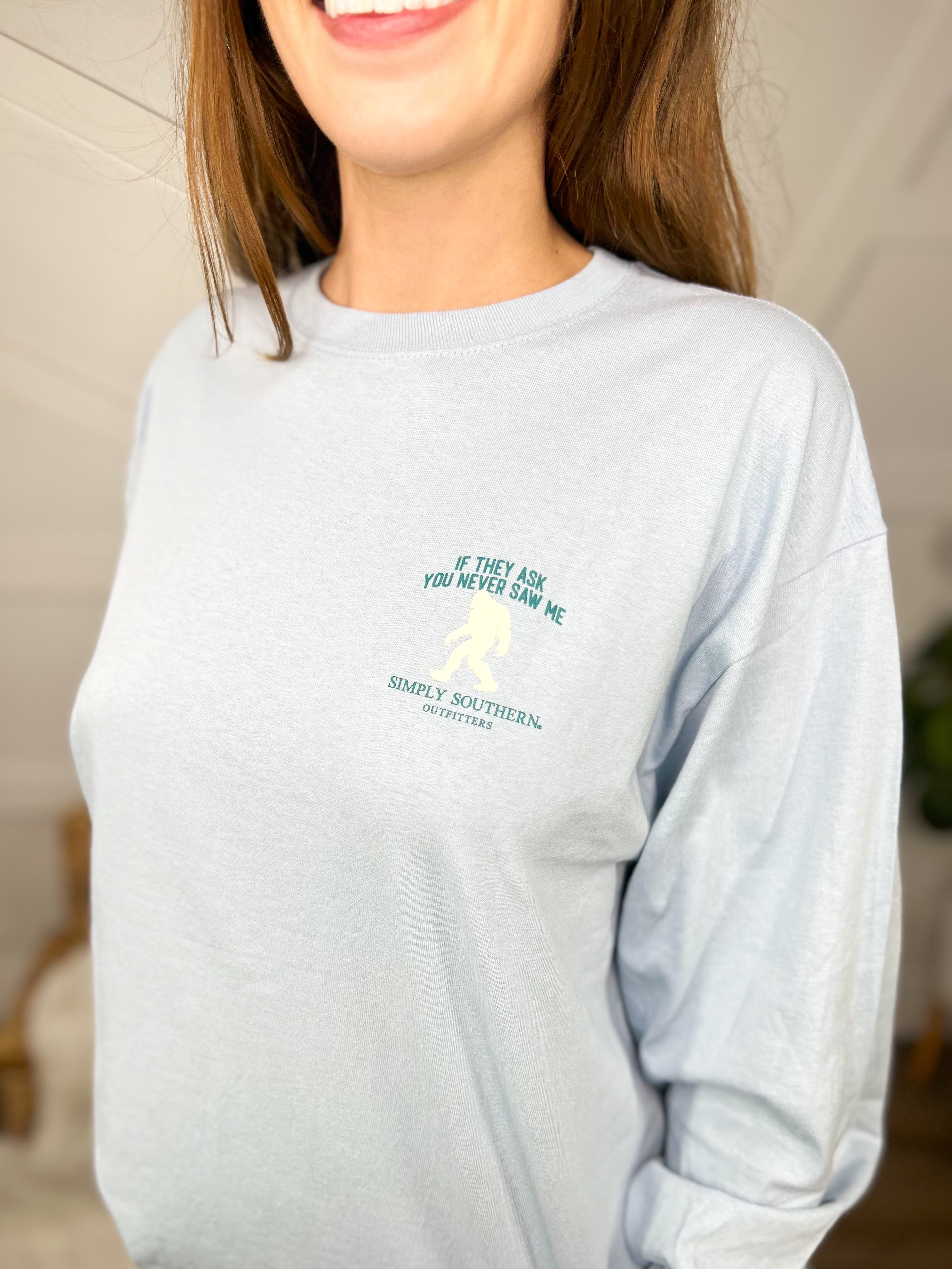 RESTOCK: Sasquatch Graphic Long Sleeve Top-130 Graphic Tees-Simply Southern-Heathered Boho Boutique, Women's Fashion and Accessories in Palmetto, FL