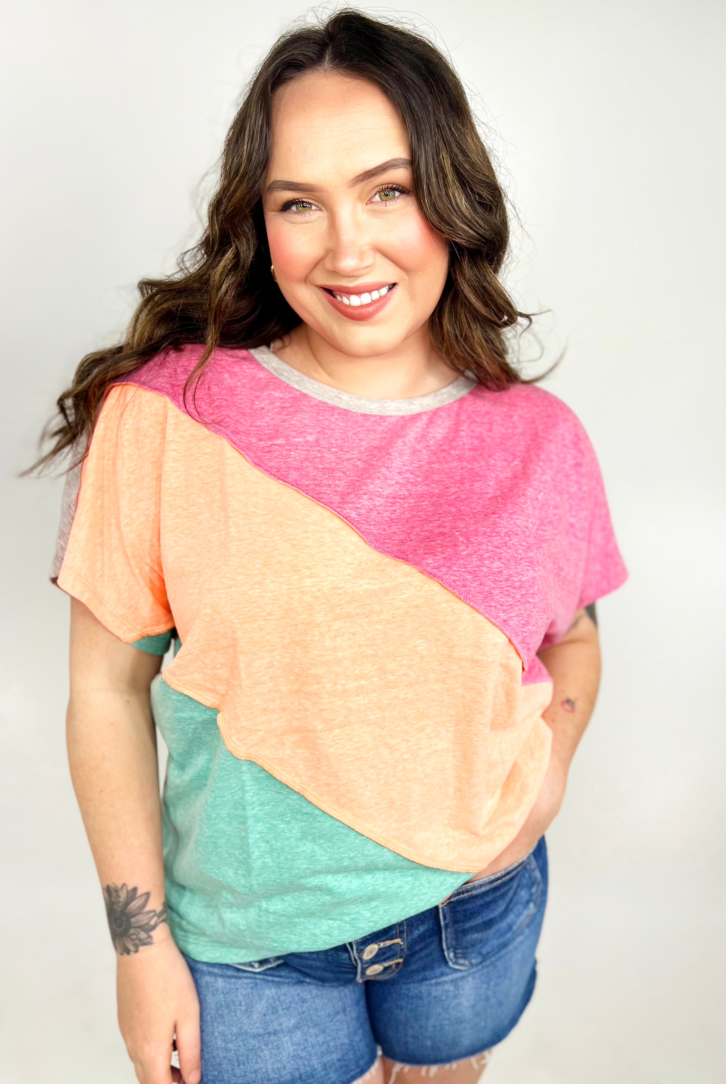 Rainbow Moves Top-110 Short Sleeve Top-Bibi-Heathered Boho Boutique, Women's Fashion and Accessories in Palmetto, FL
