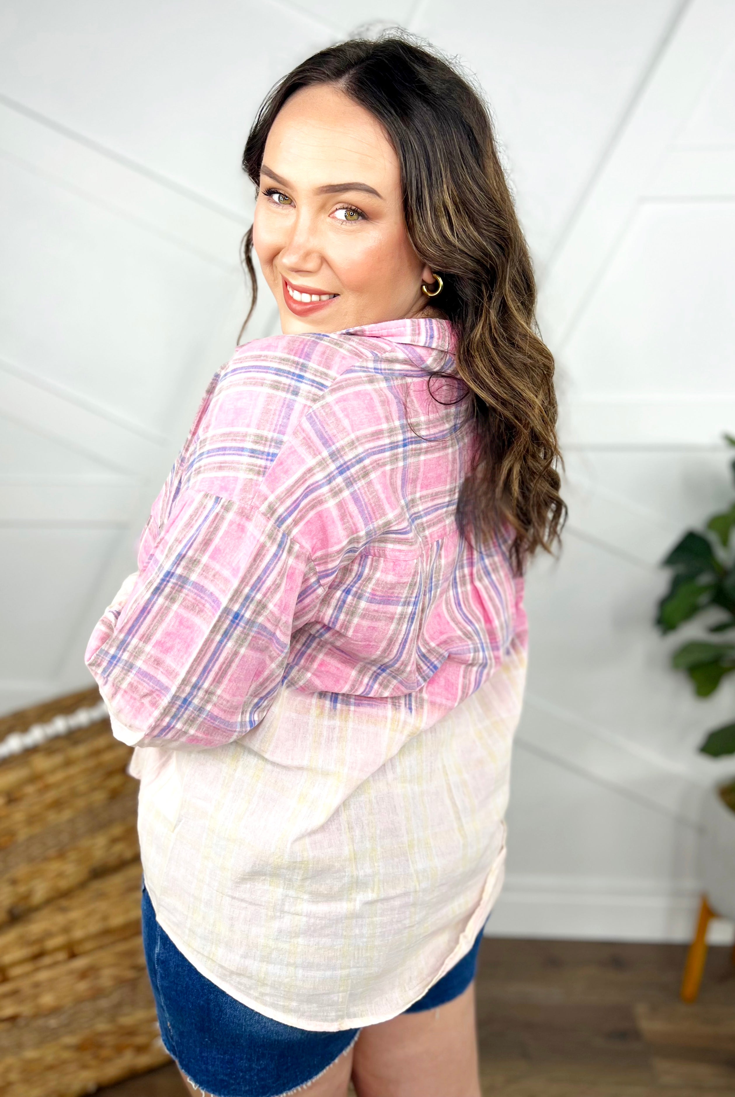Bigger Things Button Down Top-120 Long Sleeve Tops-Bibi-Heathered Boho Boutique, Women's Fashion and Accessories in Palmetto, FL