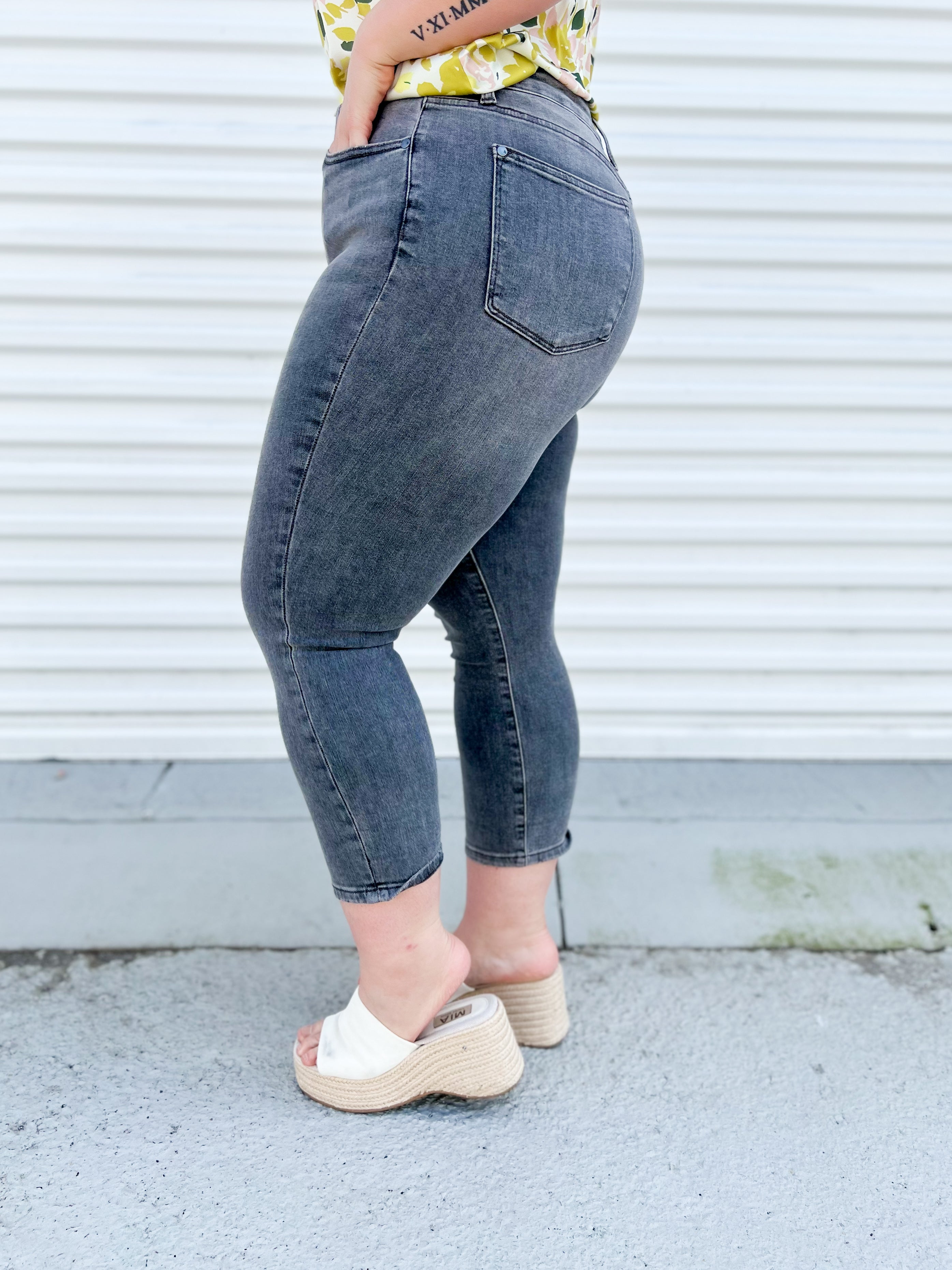 Over the Moon Capris by Judy Blue-190 Jeans-Judy Blue-Heathered Boho Boutique, Women's Fashion and Accessories in Palmetto, FL