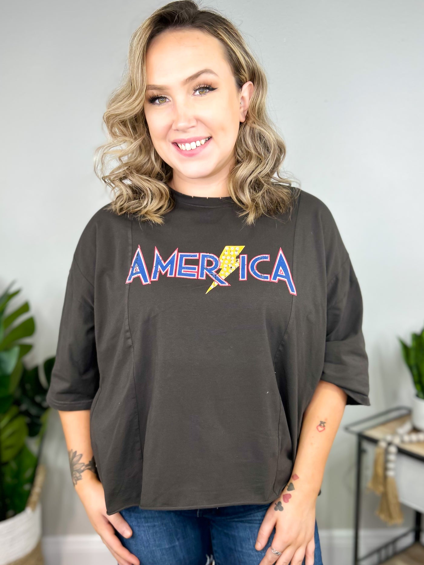 America Thunder Graphic Crop Top