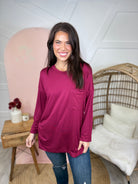 Atlas Pocket Long Sleeve Top-Wine-120 Long Sleeve Tops-Heathered Boho-Heathered Boho Boutique, Women's Fashion and Accessories in Palmetto, FL